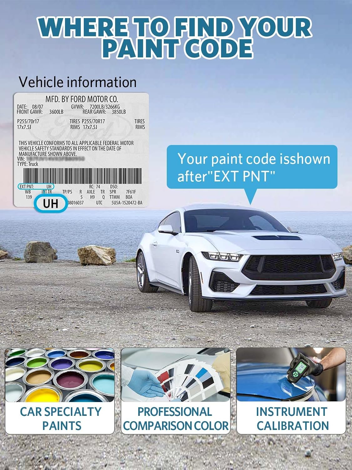 Tuxedo Black(UH) Touch Up Paint for Ford, Car Paint Scratch Repair Remover Pen Color Exact Match, Quick and Easy to Fix and use Automotive Chips and Nicks Scuff