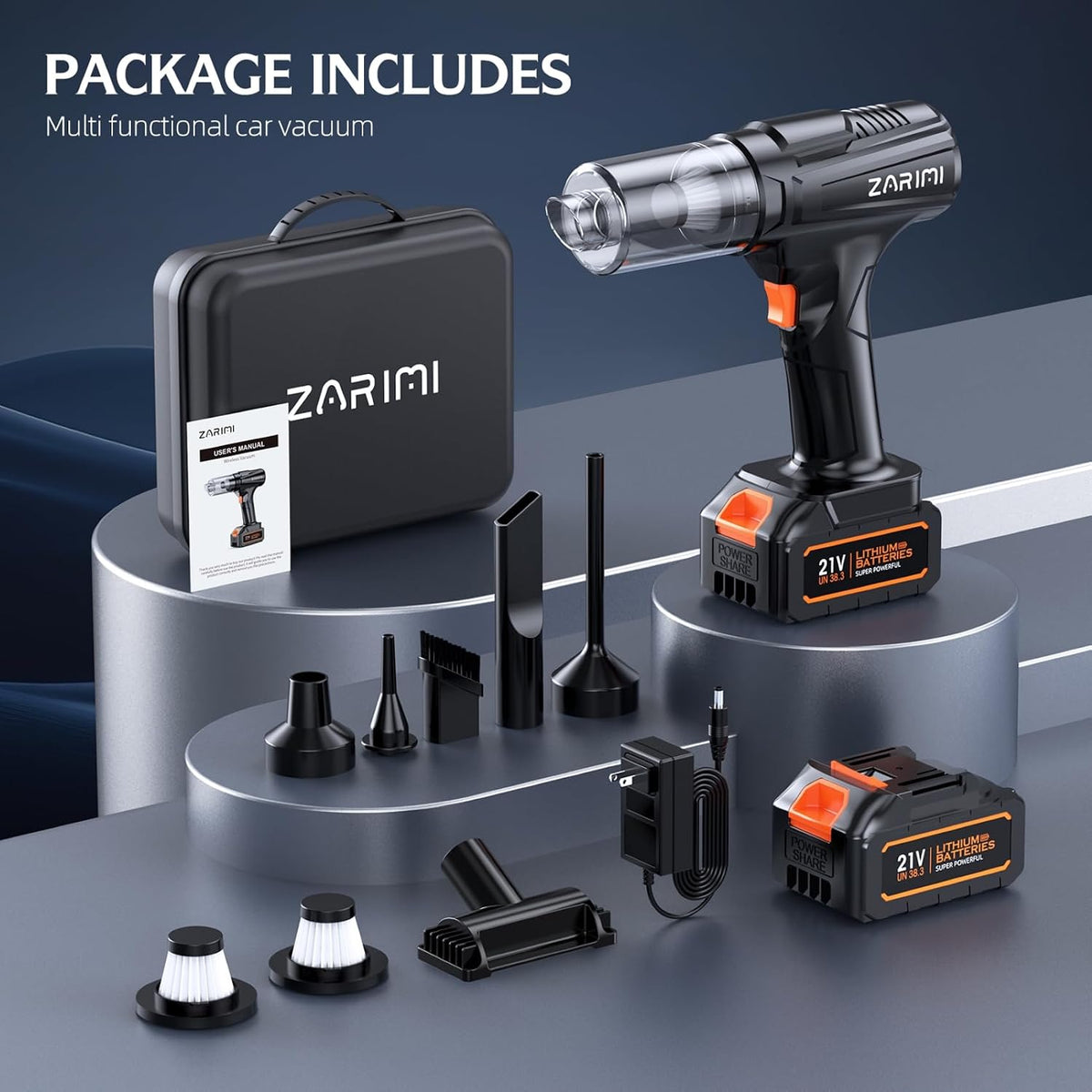 Car Vacuum Portable Cordless, 50000Pa Strong Suction Brushless Motor, Handheld Vacuum with 2 Batteries & Charger, 6-in-1 Rechargeable Vacuum Cleaners for Home, Pet Hair & Keyboard Ink Black