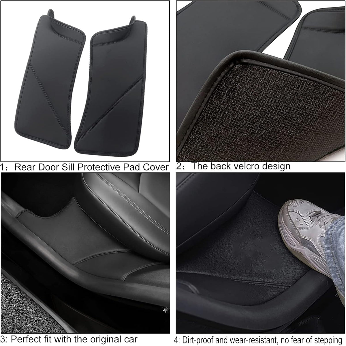 FASTCHE for Tesla Model Y Door Sill Protector 5 Seater (NOT Fit 7 Seater) PU Leather Rear Seat Anti-Dirty Mat Anti Kick Pad Model Y Accessories (2 Packs)