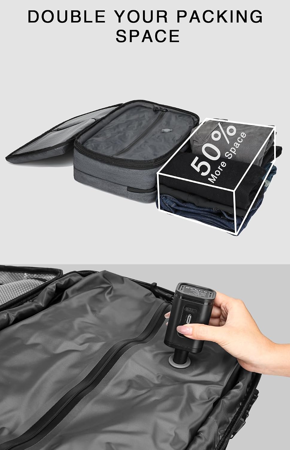 Vacuum Seal Travel Backpack 45L with Pump - Expandable Air Compression System, Water-Resistant Business TSA Lock, Laptop Backpack, Carry-On Suitcase Luggage, Gifts for Men