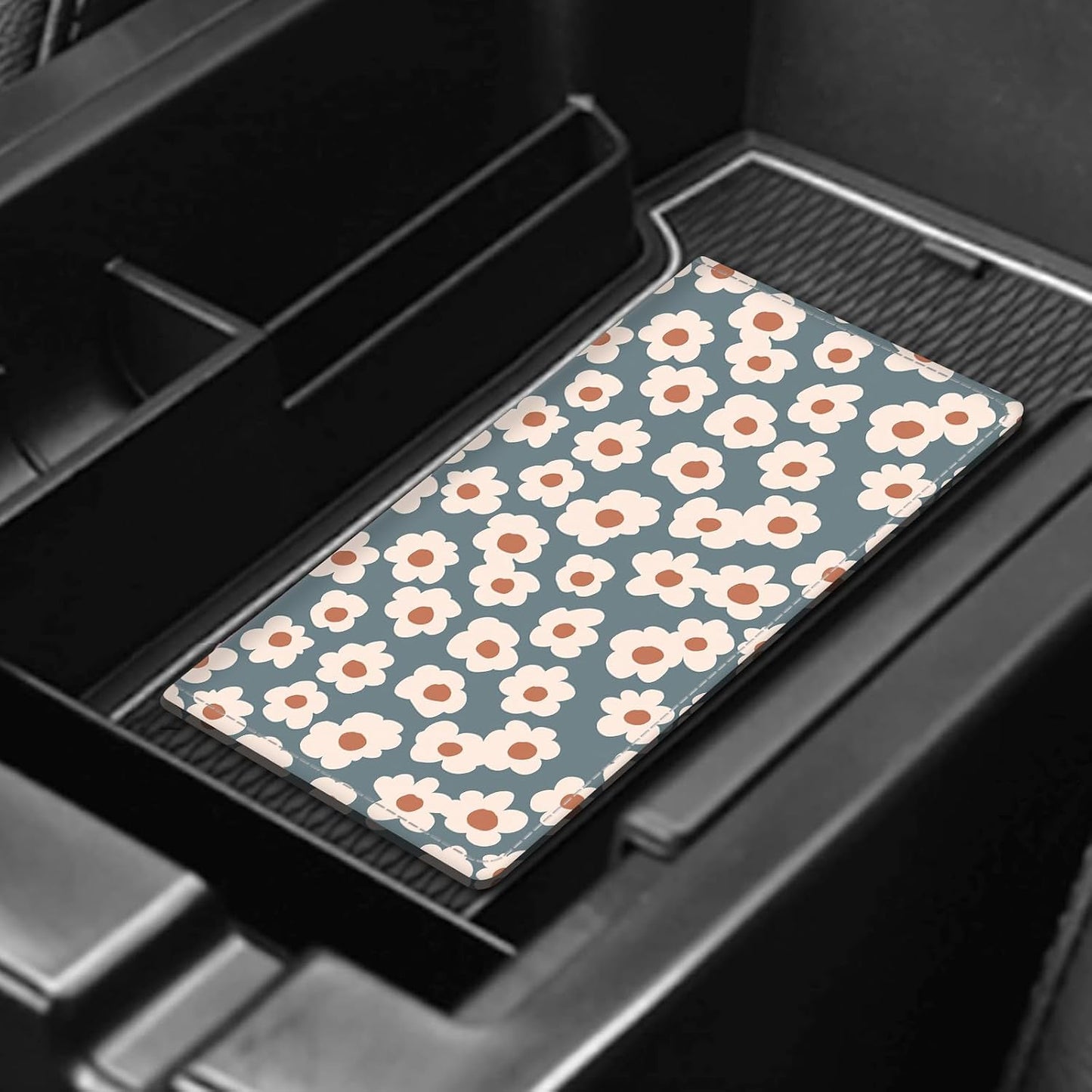 Leather Car Registration and Insurance Card Holder, Cute Car Accessories Vehicle Glove Box Car Organizer for Documents, Cards, License Grey Cute Flowers