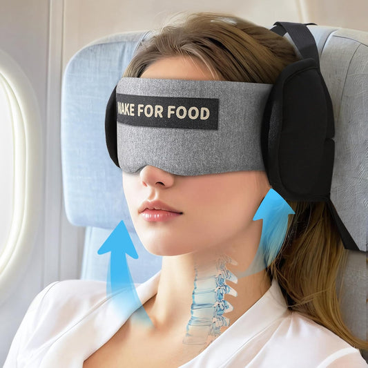 Travel Pillows for Airplanes, Airplane Head Strap with Eye Mask for Long Flight Sleeping Travel, 360° Support Neck Pillow for Plane Car Road Trips Seat Sleep, No Head Waving (White)