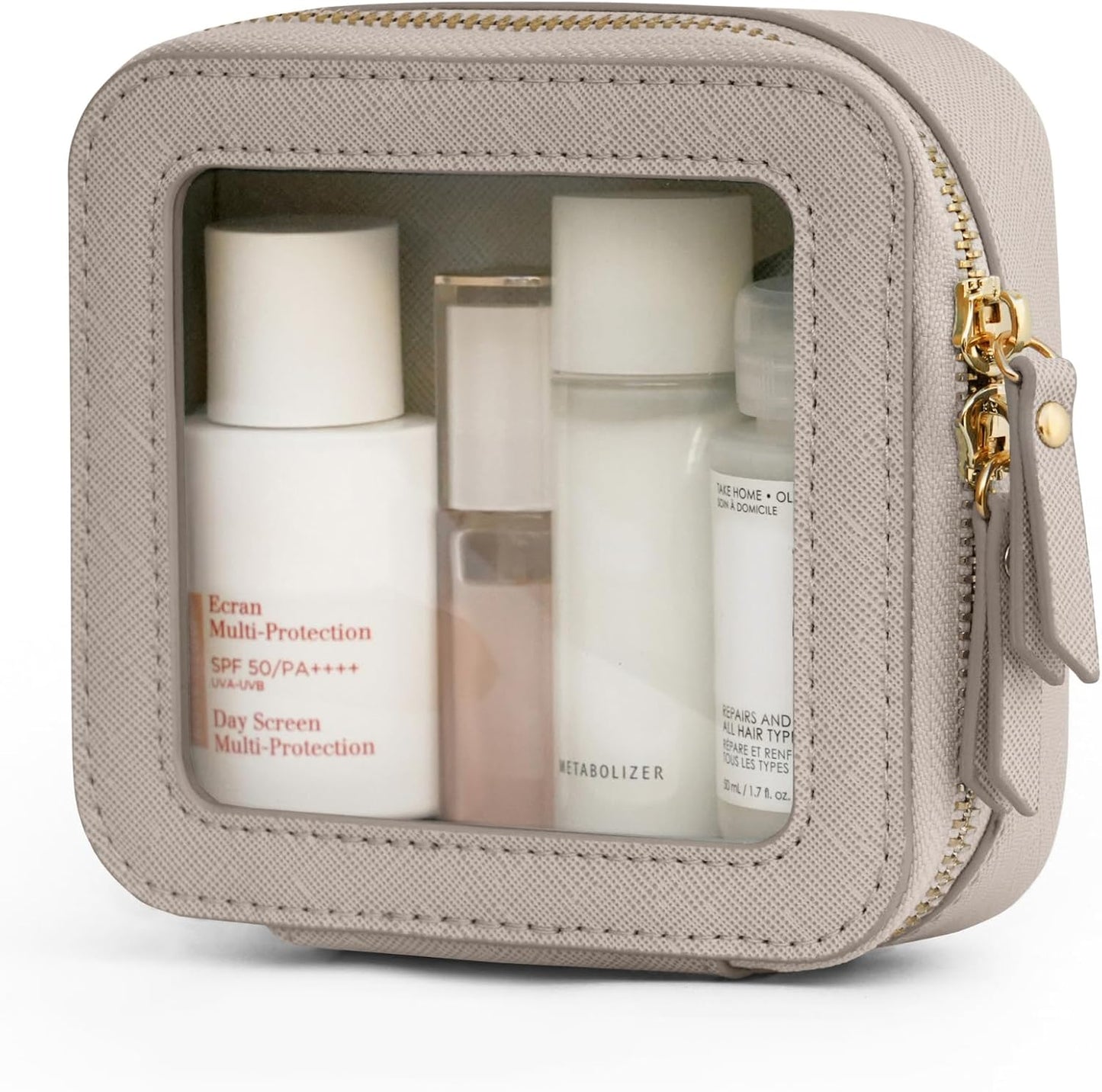 Popvibe Clear Makeup Bag Travel Cosmetic Case Toiletry Bag with Zipper Make Up Organizer Traveling Compact Car Bag Stone Mini