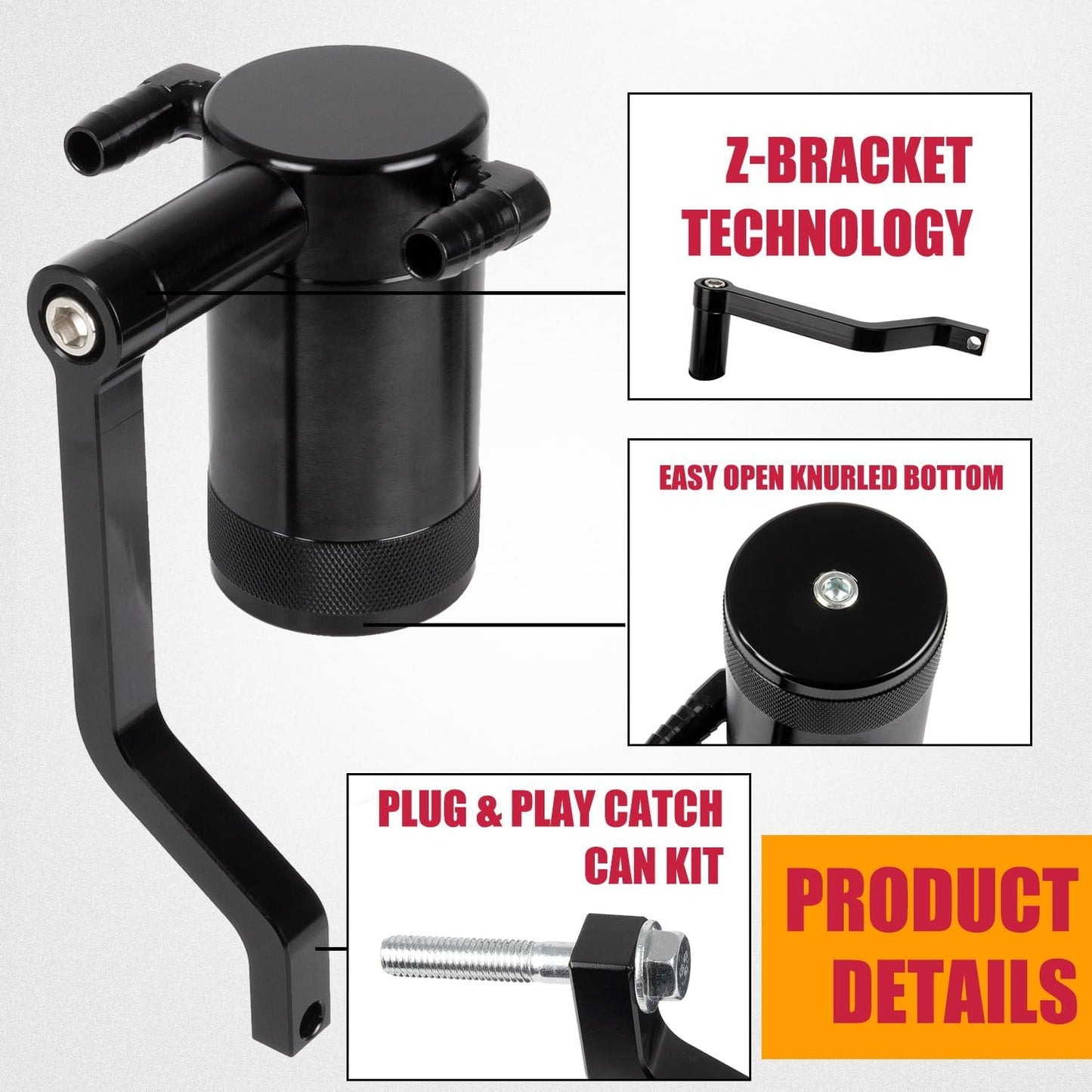 RANSOTO Oil Catch Can 5.7L 6.4L HEMI Compatible with 2011-up Dodge Charger Challenger Chrysler 300 Jeep Grand Cherokee, Z-Bracket Tech and Billet Aluminum Oil Separator Tank (Black)