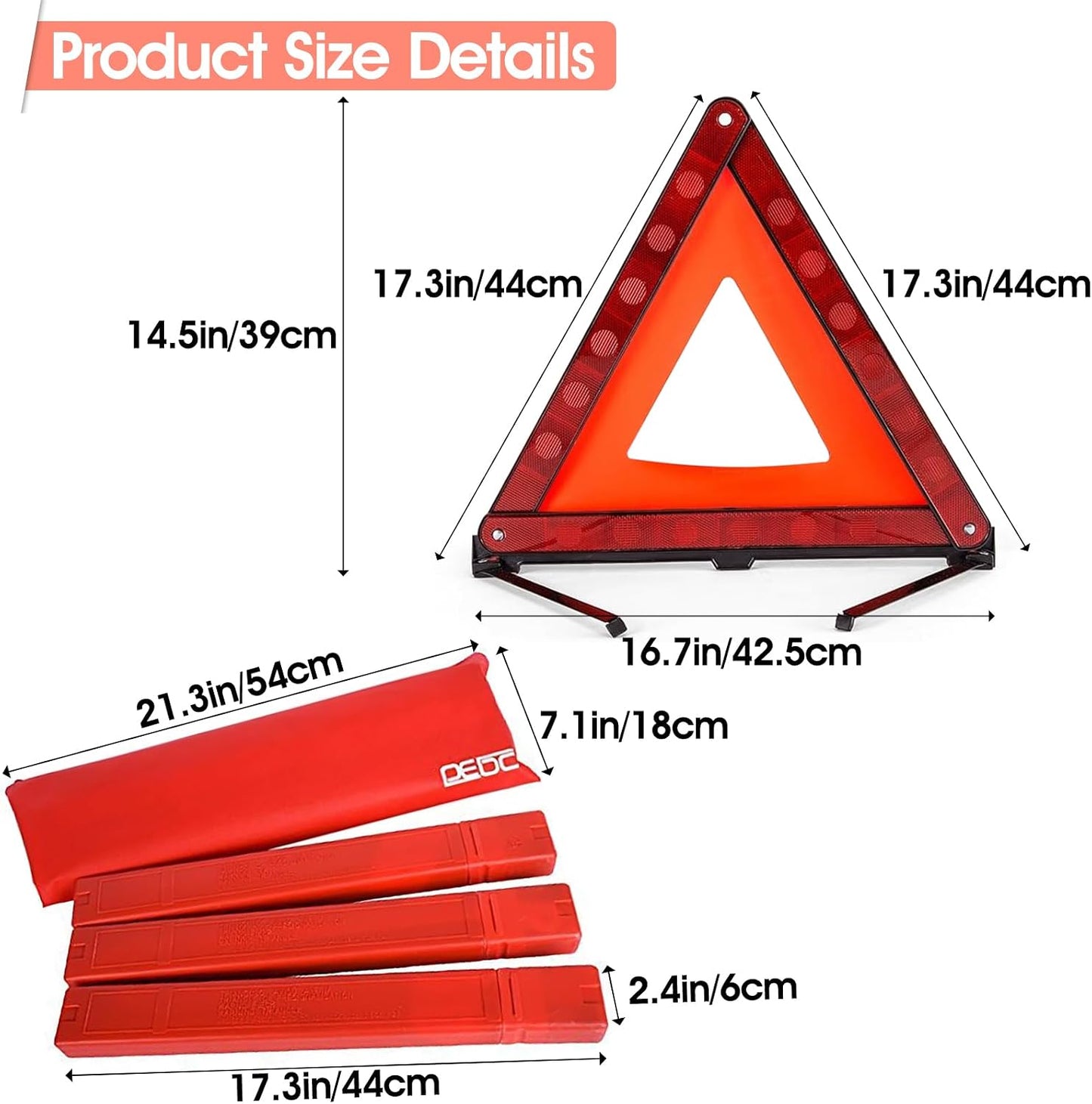 DEDC Car Safety Triangle Warning Kit, Set of 4 Roadside Emergency Kit with Reflective Warning Triangle,Visibility Roadside Vest, LED Road Flares Emergency Lights