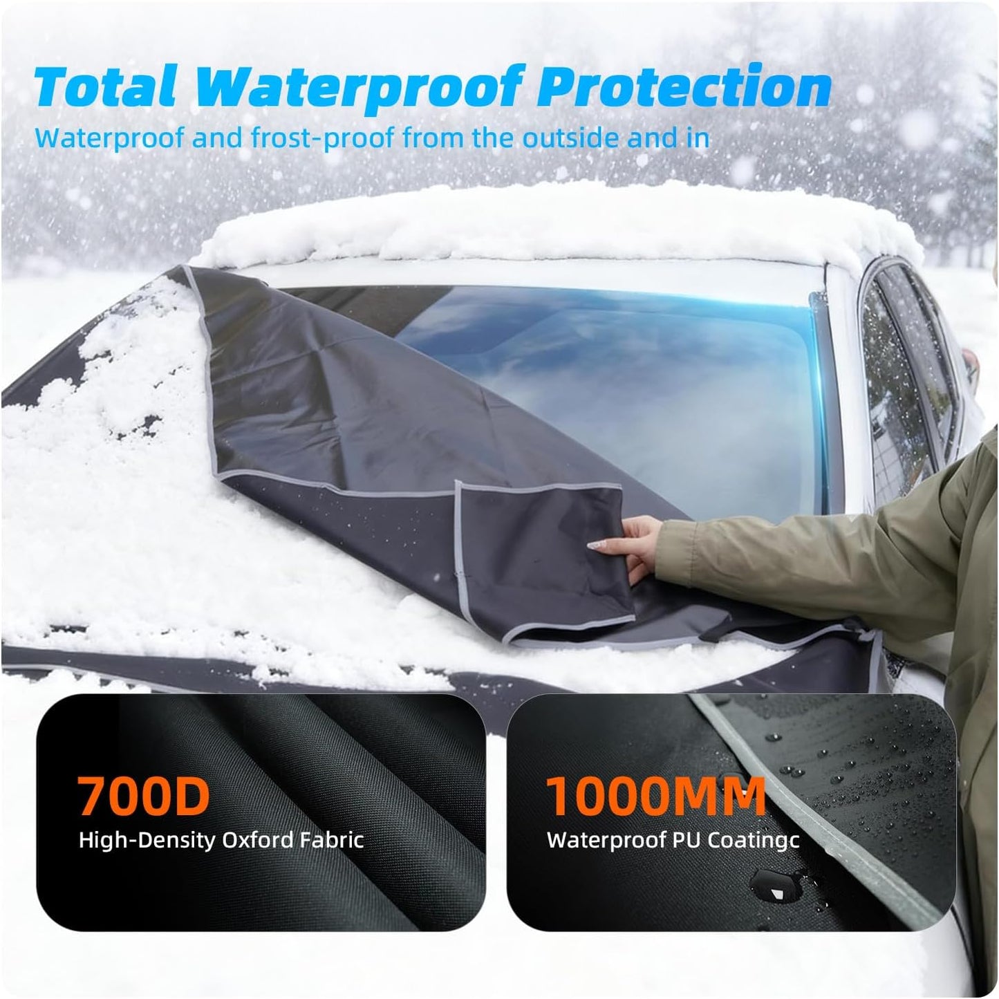 DooGooCoo [2026 Upgraded] Car Windshield Cover for Ice and Snow [700D Waterproof Fabric]-Windshield Snow Cover for Winter Snow & Frost, Suitable for Cars, SUVs, and Trucks - Medium