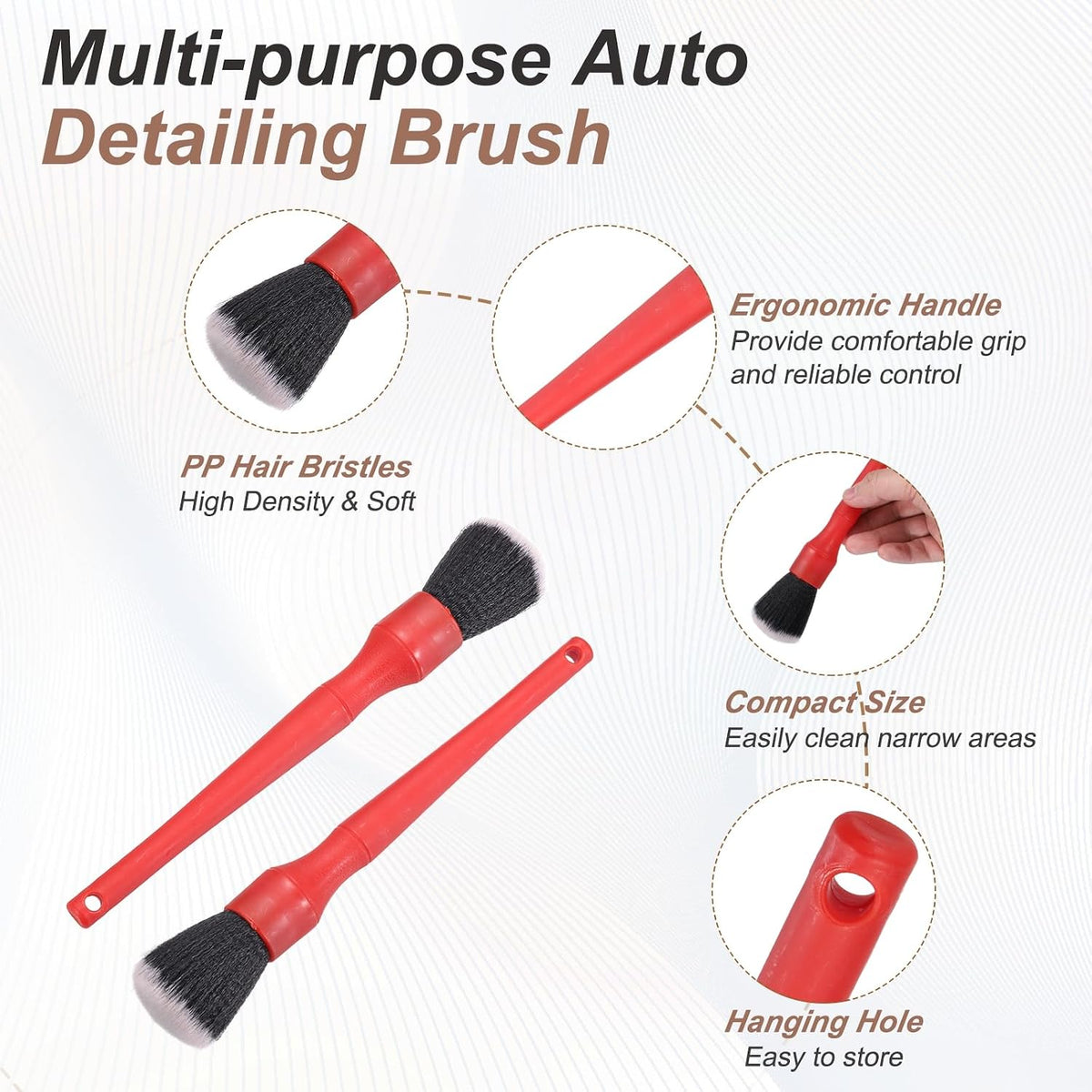 HARFINGTON 3pcs Car Detailing Brush 9.25" Soft Bristle Auto Cleaning Brush