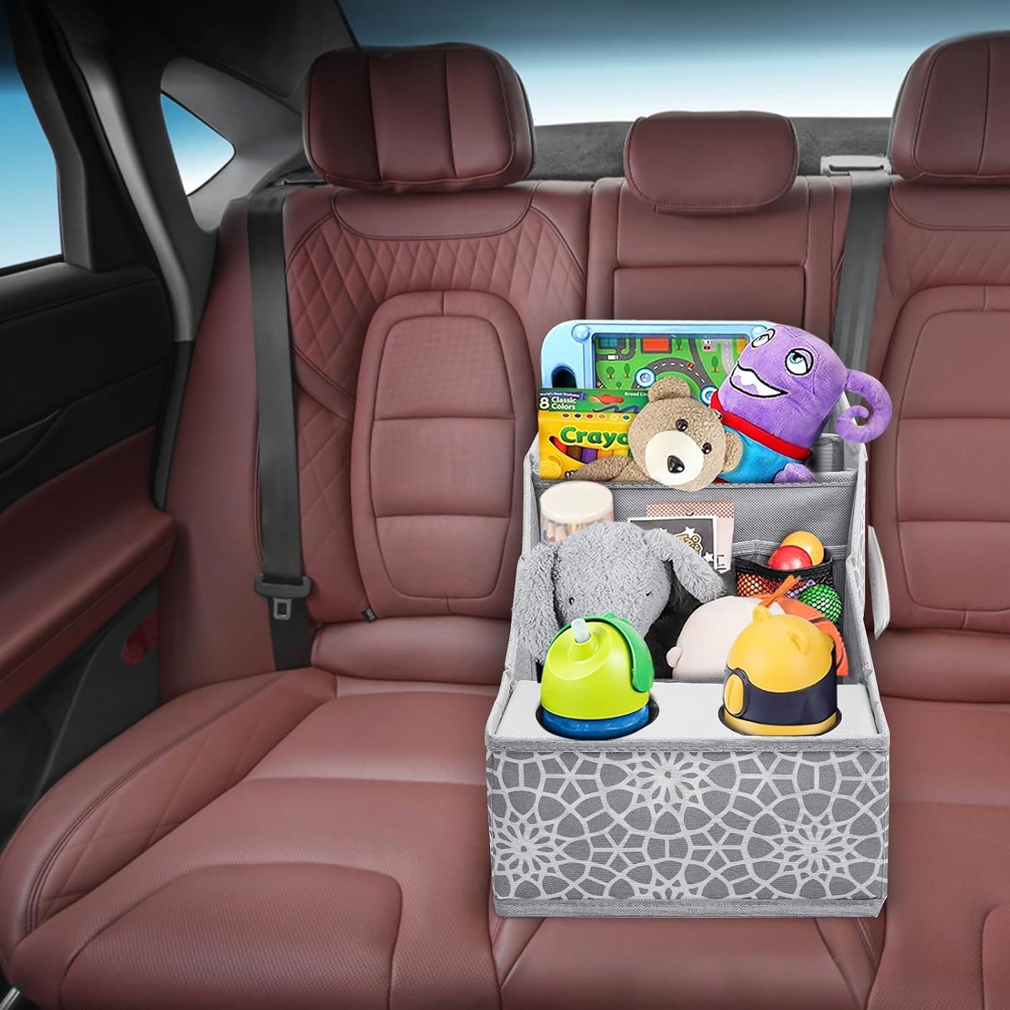 MULISOFT Car Seat Organizer- Backseat Car Organizer with 12 Storages Compartments and 2 Cup Holders, Organizers and Storage, Front Seat for Travel Kids,Gray