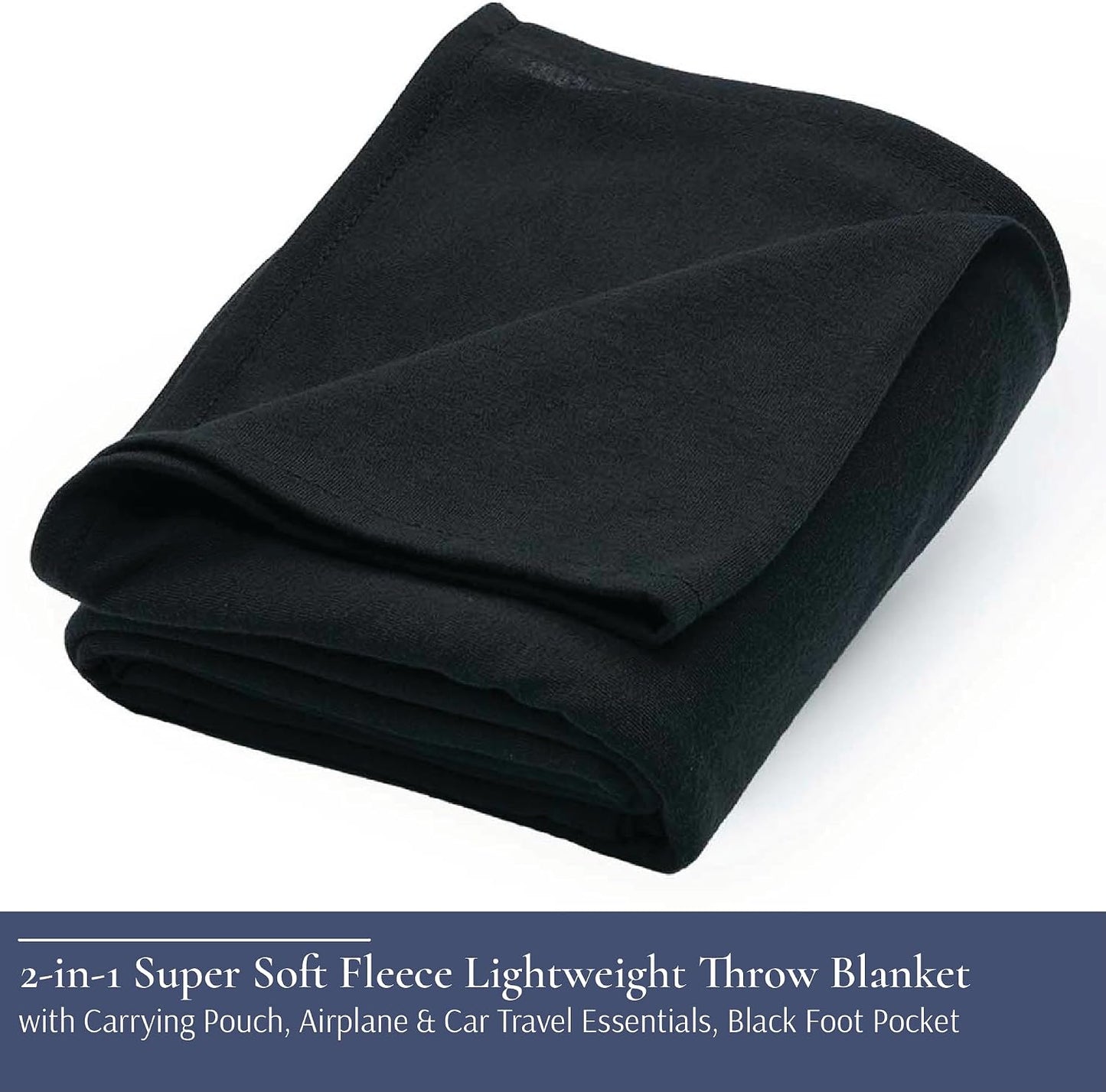 Brookstone Travel Blanket - 2-in-1 Super Soft Lightweight Throw Blanket with Carrying Pouch, Airplane &amp; Car Travel Essentials, Black