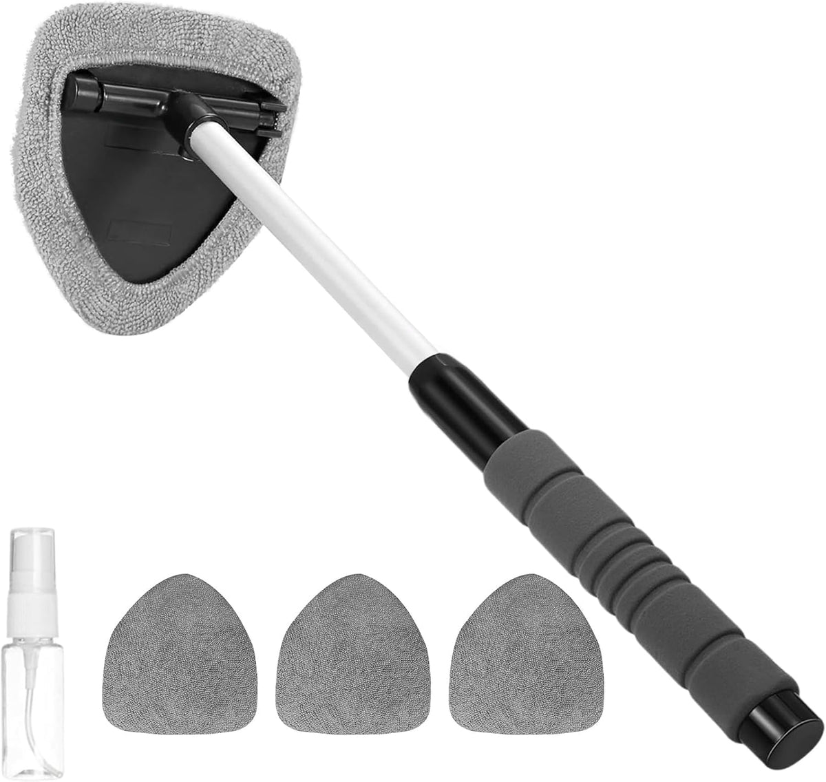 Windshield Cleaning Tool, Car Cleaning Window Tool, Car Interior Window Cleaning Kit with Extendable Handle & 4 Microfiber Pads, Auto Wiper Inside Windshield Brush for Windows (Green)