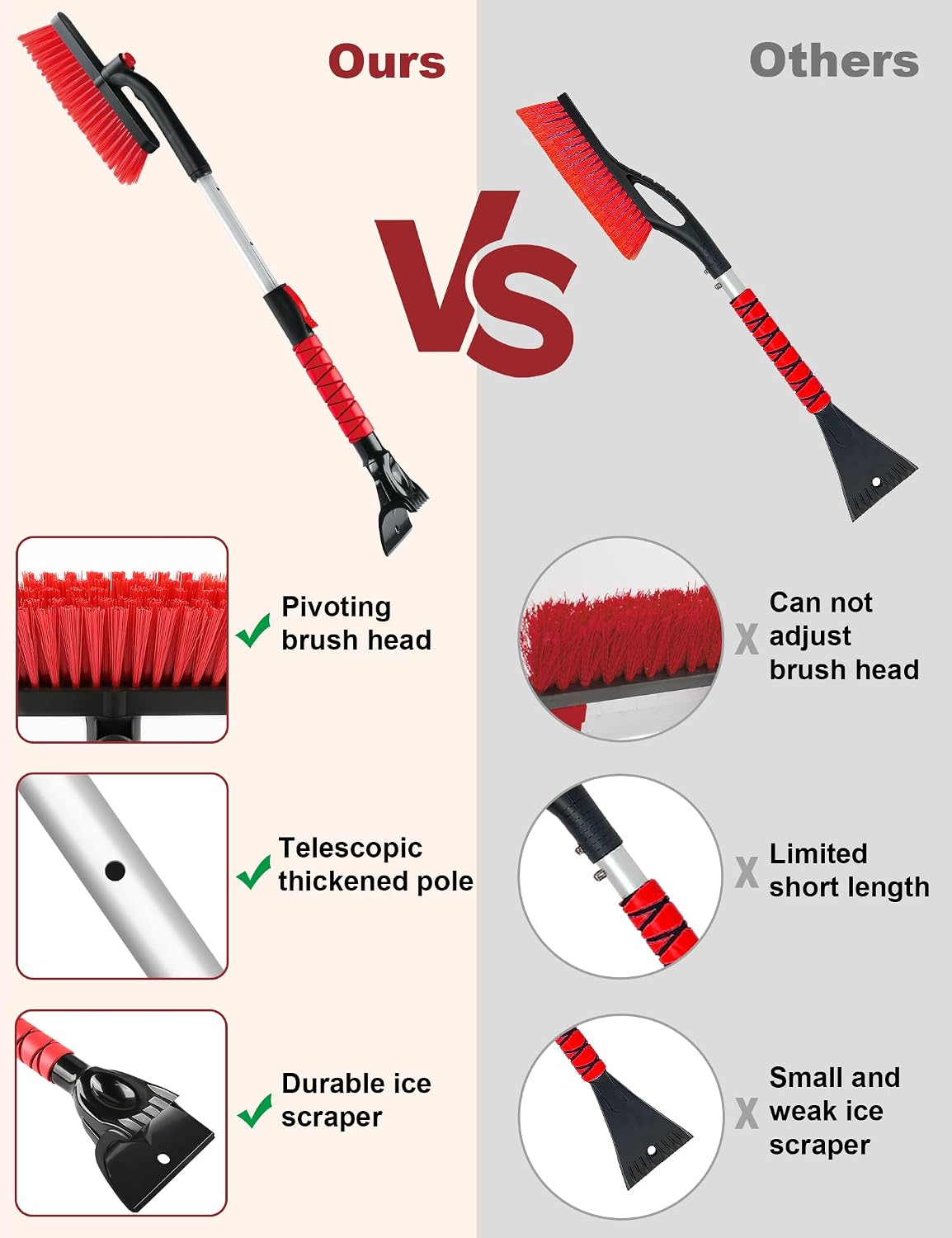 anngrowy 32" Snow Brush for Car Ice Scraper for Windshield Car Scraper Brush for Ice and Snow Scraper with Brush Extendable Long Snow Removal Brush for Trucks SUV Snow Broom Cleaner for Car