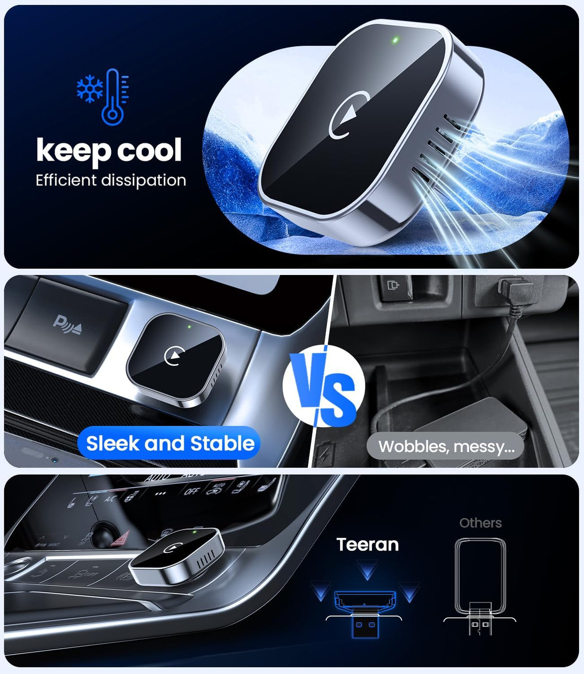 Teeran Wireless CarPlay Adapter for iPhone (2026 Upgraded), Mini Plug & Play for Cars with Factory Wired Apple CarPlay, Fast & Stable Connection, Easy Setup, Wide Vehicle Compatibility USB & USB C
