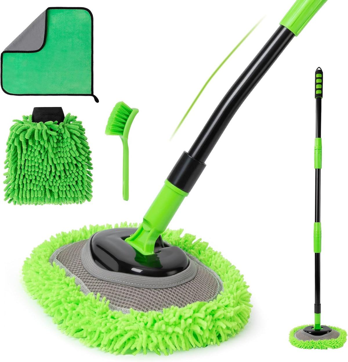IVYROLL Car Wash Brush Kit, Long Handle, Microfiber Wash Mop, 15° Angled