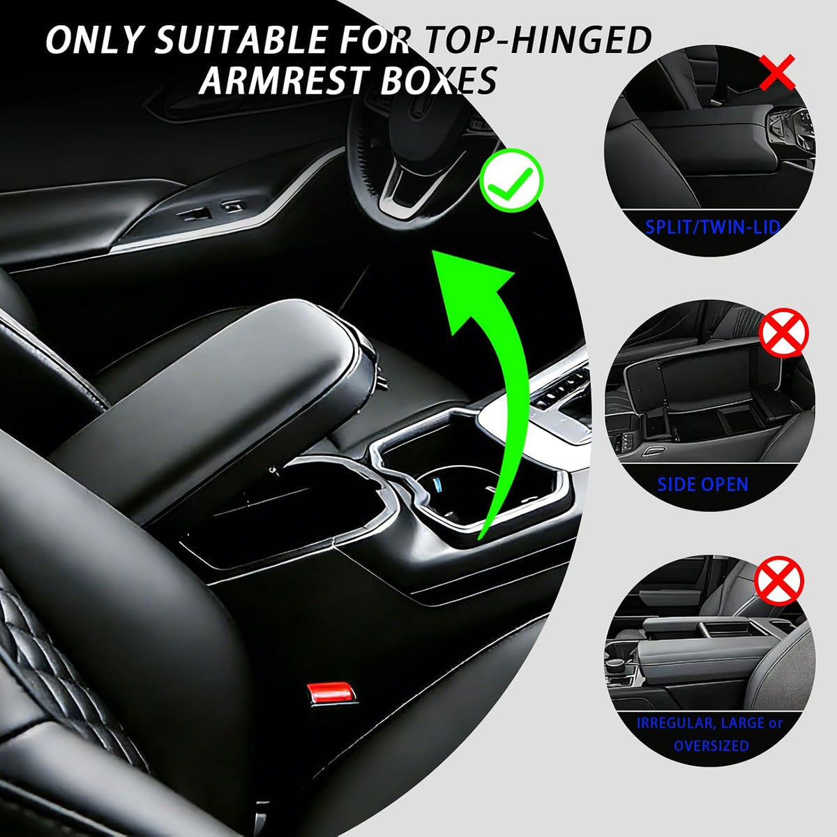 Leather Car Armrest Cover, 5-in-1 Console Cushion with Storage & Cup Holder