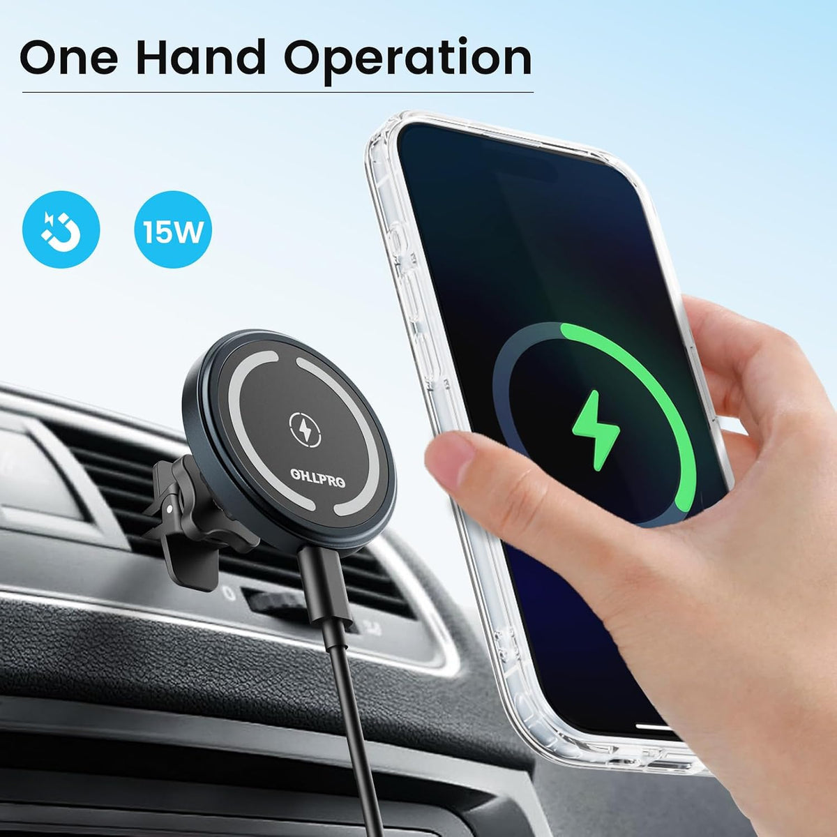 OHLPRO for MagSafe Car Mount Charger iPhone 15W Wireless Car Charger