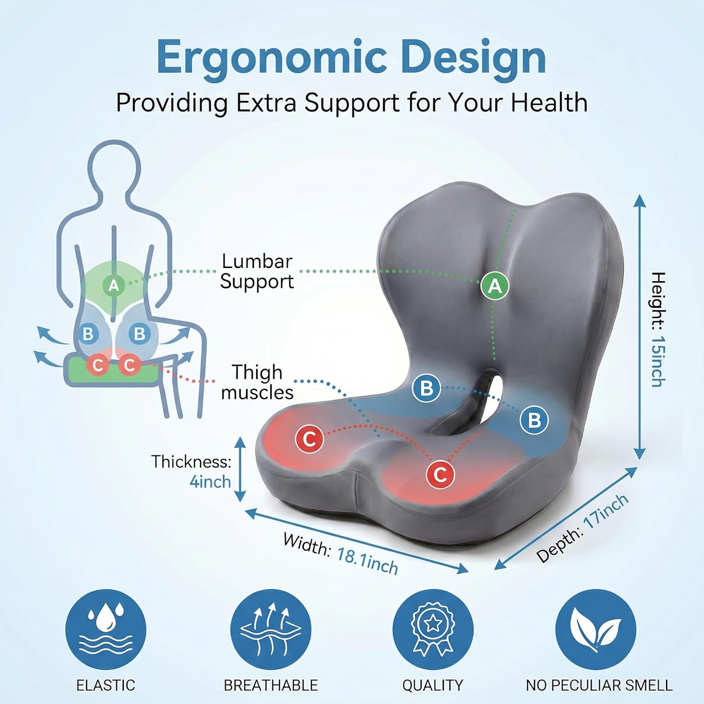 Driver Seat Cushion for Car, Ergonomic Memory Foam Car Seat Pad with Taller Lumbar Support, Back & Sciatica Pain Relief Car Cushion for Long Driving, Tailbone & Coccyx Support