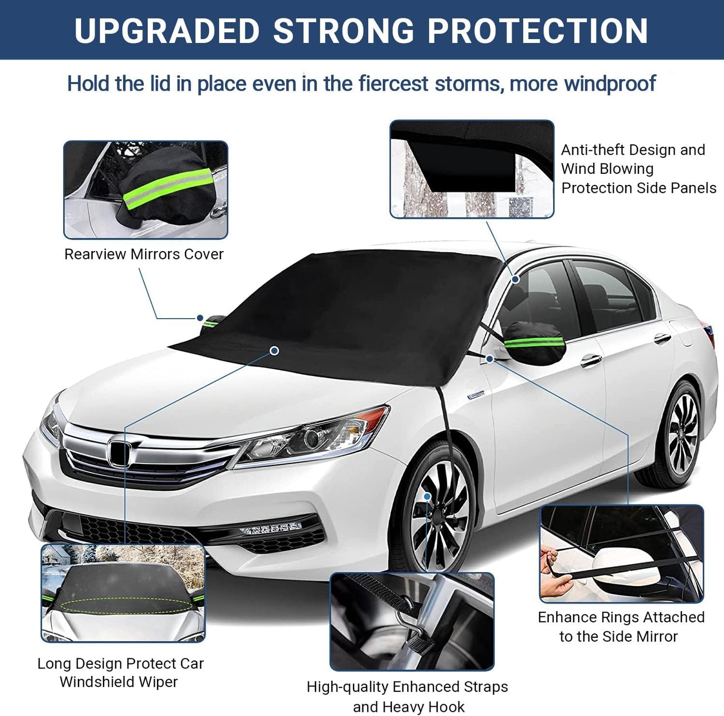 Windshield Cover for Ice and Snow, Car Windshield Snow Cover, Thicken Windshield Frost Cover Waterproof Windshield Snow Ice Cover with Side Mirrors Cover for Most SUVs Trucks (74"x 47")