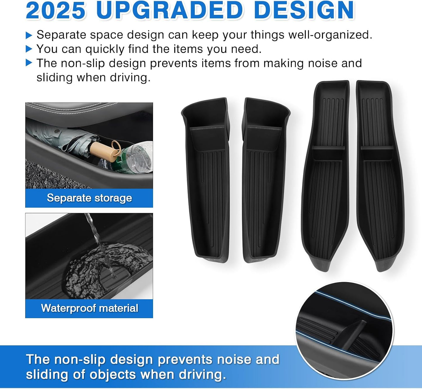 Shademax Set of 4 Car Door Organizer Tray for Tesla Model Y Juniper 2026 2025 Front& Rear Door Side Storage Box for New Model Y Juniper Accessories 2026 Slot Pockets Organizer Insert TPE Material