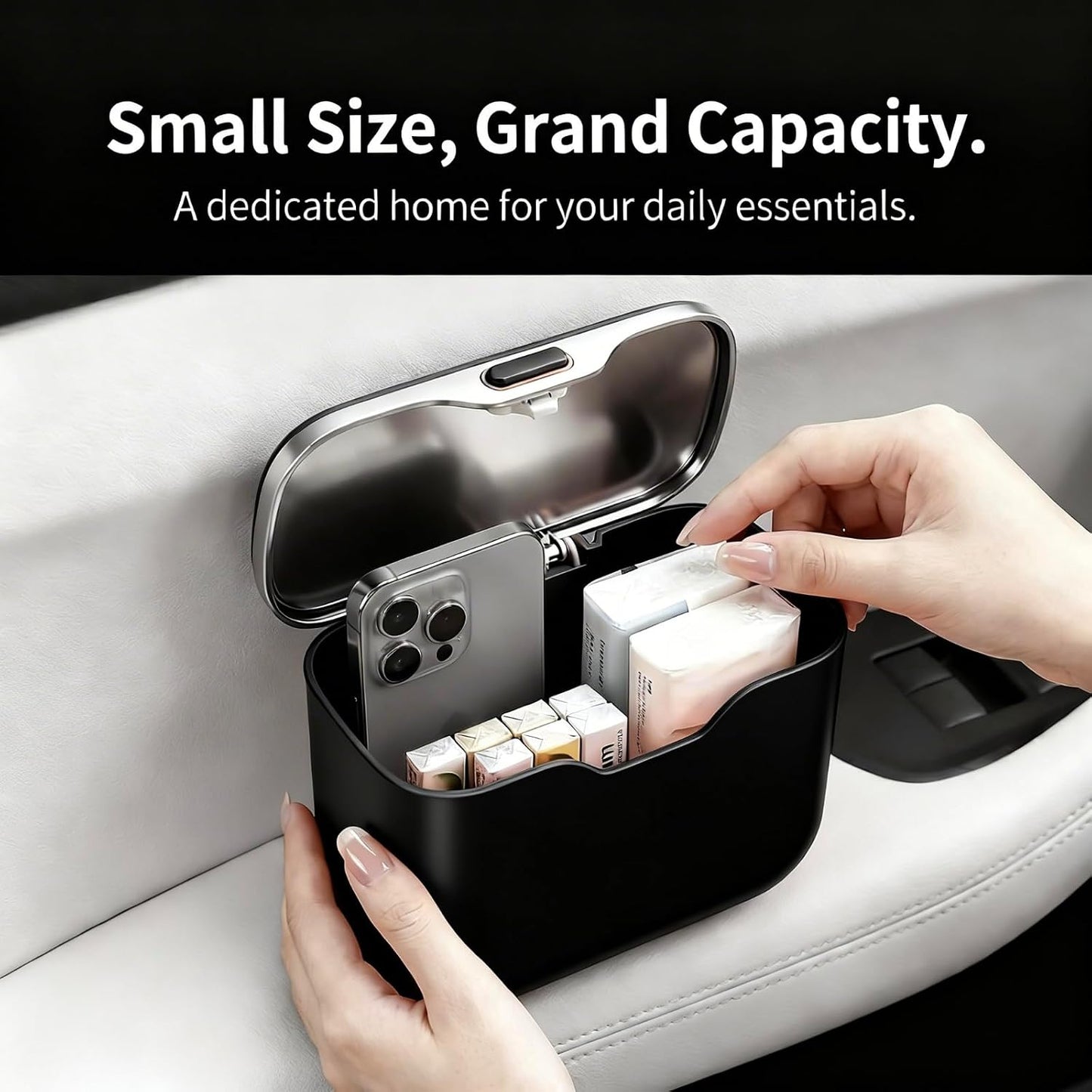 Car Trash Can with Lid - Leakproof Mini Garbage Bin for Door or Seatback,Premium ABS Auto Organizer,Space-Saving Car Garbage Can for Commuters,Families and Pet Owners,Fit for SUV,Sedan,Truck (Black)