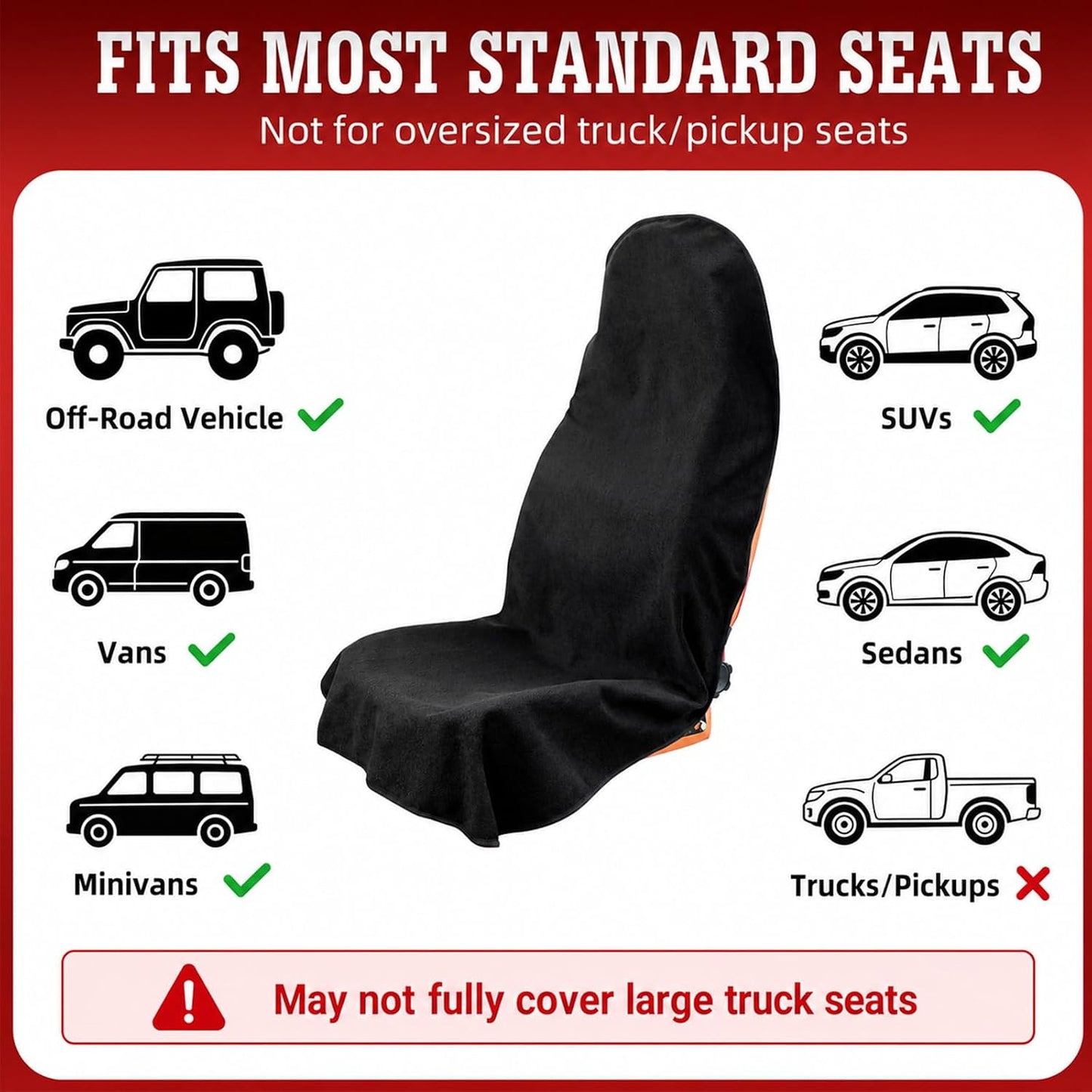 Car Seat Cover Towel GRS Certified Recycled, Waterproof & Washable, Non-Slip Universal Fit for Cars SUVs, Sweat Protection for Gym, Kids, Pets & Travel (Black, 2 Pack)