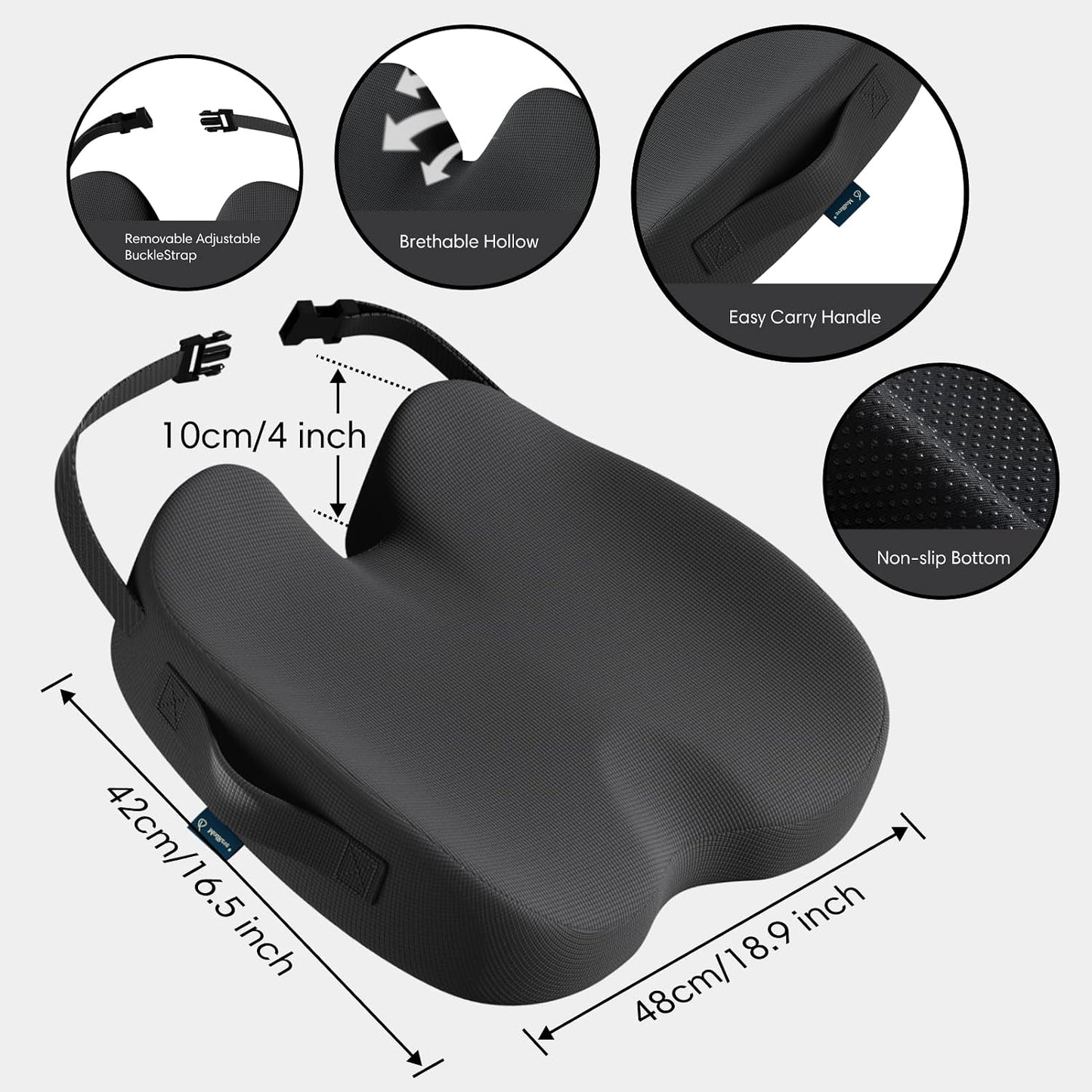 Car Seat Cushion, Memory Foam Seat Cushion for Truck Drivers, Car Seats, Travel & Wheelchair, Sciatica Ease & Tailbone Pain Relief Pillow for Long Sitting Comfort