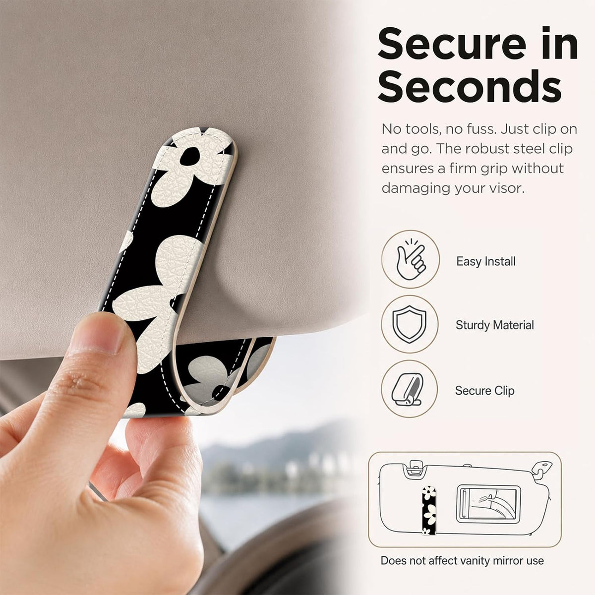 Sunglasses Holder for Car Visor, PU Leather Glasses Clip Organizer, Cute Magnetic Eyeglass Holder for Vehicle Sun Visor, Car Interior Accessory for Women & Men, Daisy Flower