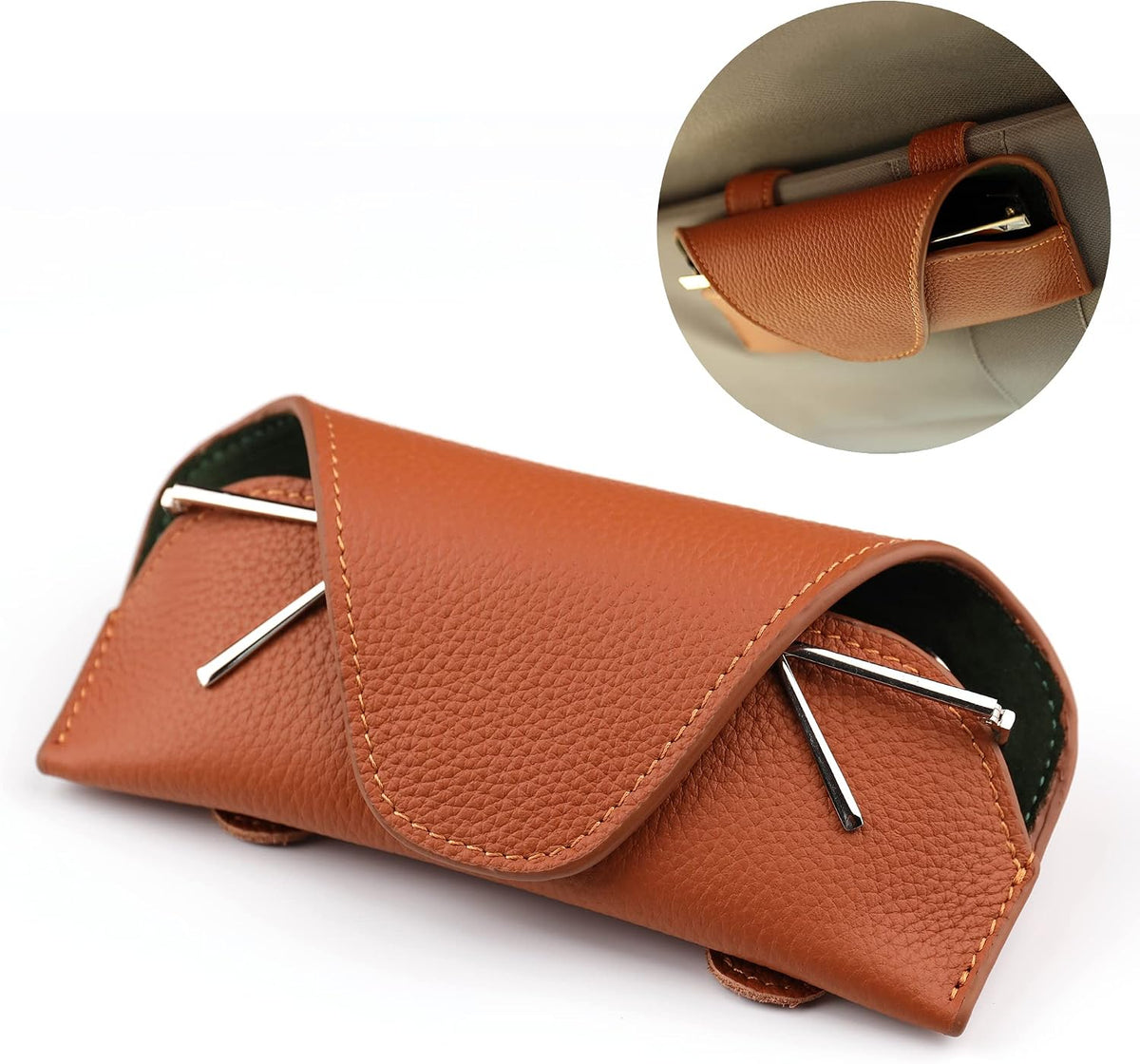 Magnetic Sunglass Holder for Car Visor, Leather Car Glasses Holder