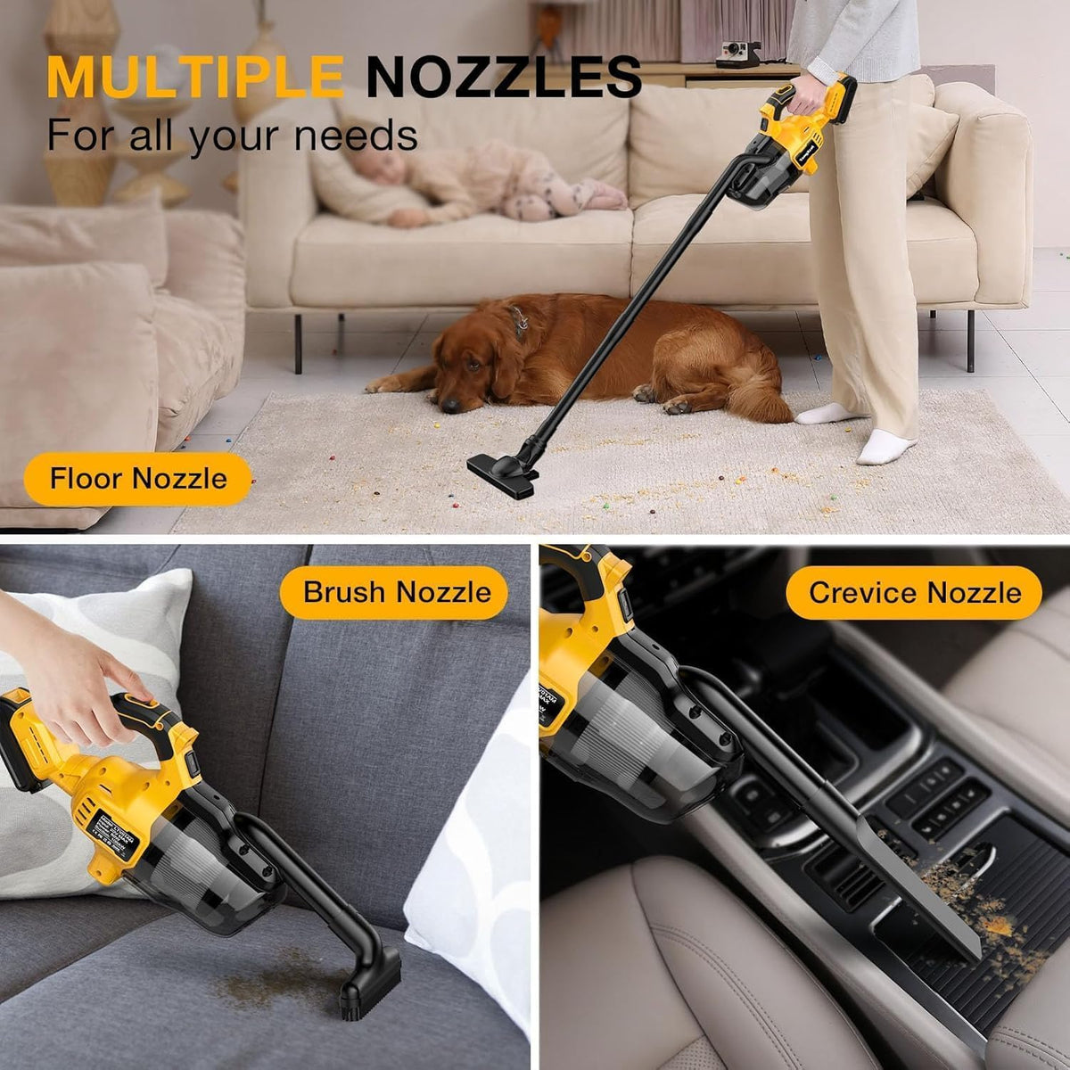 Cordless Vacuum Cleaner Compatible with De-Walt 20v, Brushless Stick Vacuum with Washable HEPA Filter 55CFM Handheld Vacuum Cleaner for Home Car Hardwood Floor Carpet Shop Vac(Tool Only)
