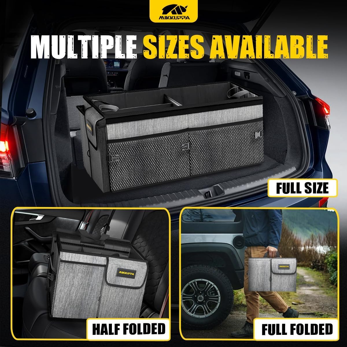 MIKKUPPA Car Trunk Organizer - 65L Collapsible Trunk Organizer with Lid, Sturdy Car Storage for SUV Auto Truck Van with Adjustable Straps and Non Slip Bottom (Gray)