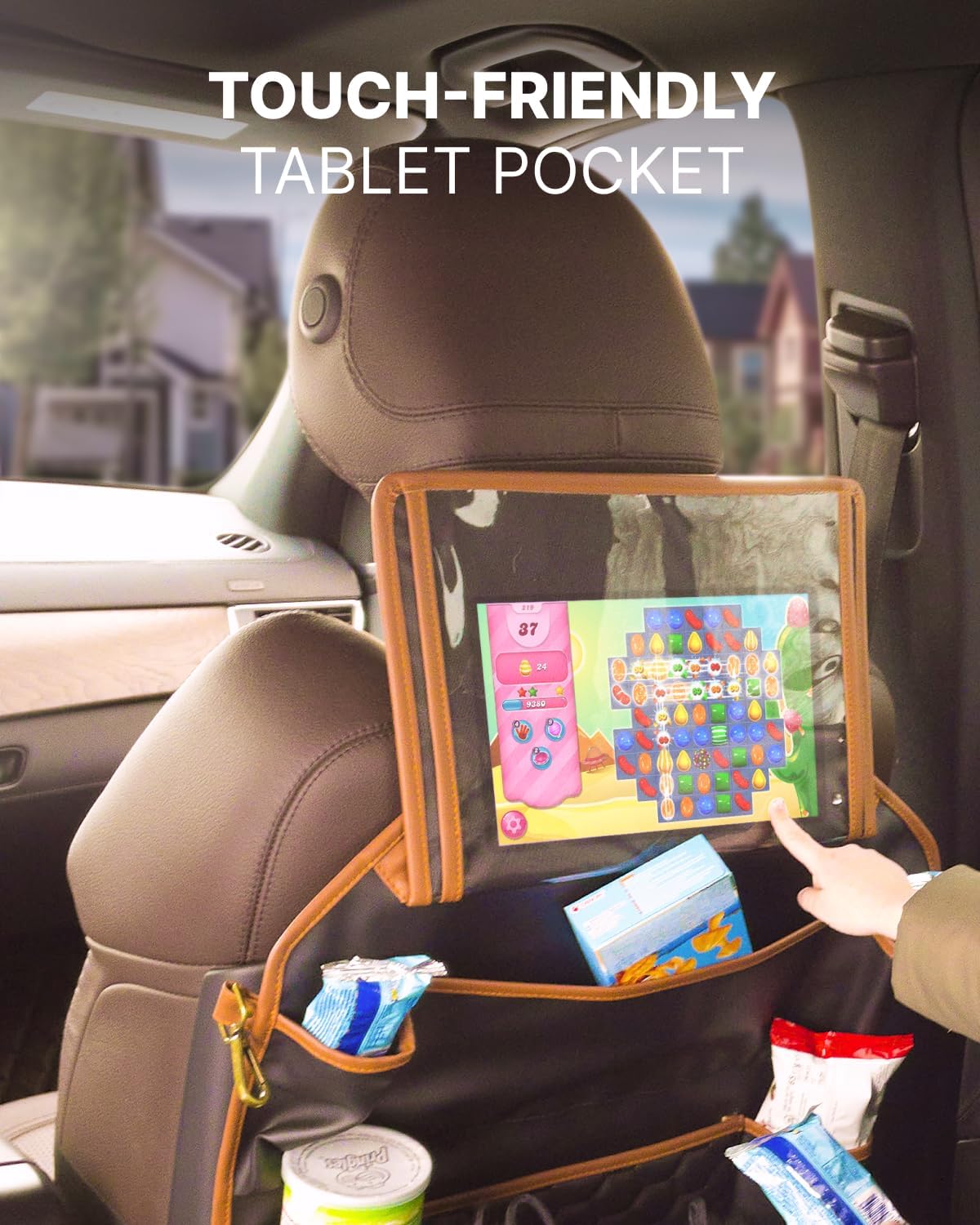 Owleys Car Backseat Organizers for Kids, 2 Pack, Tablet Holder, Tan