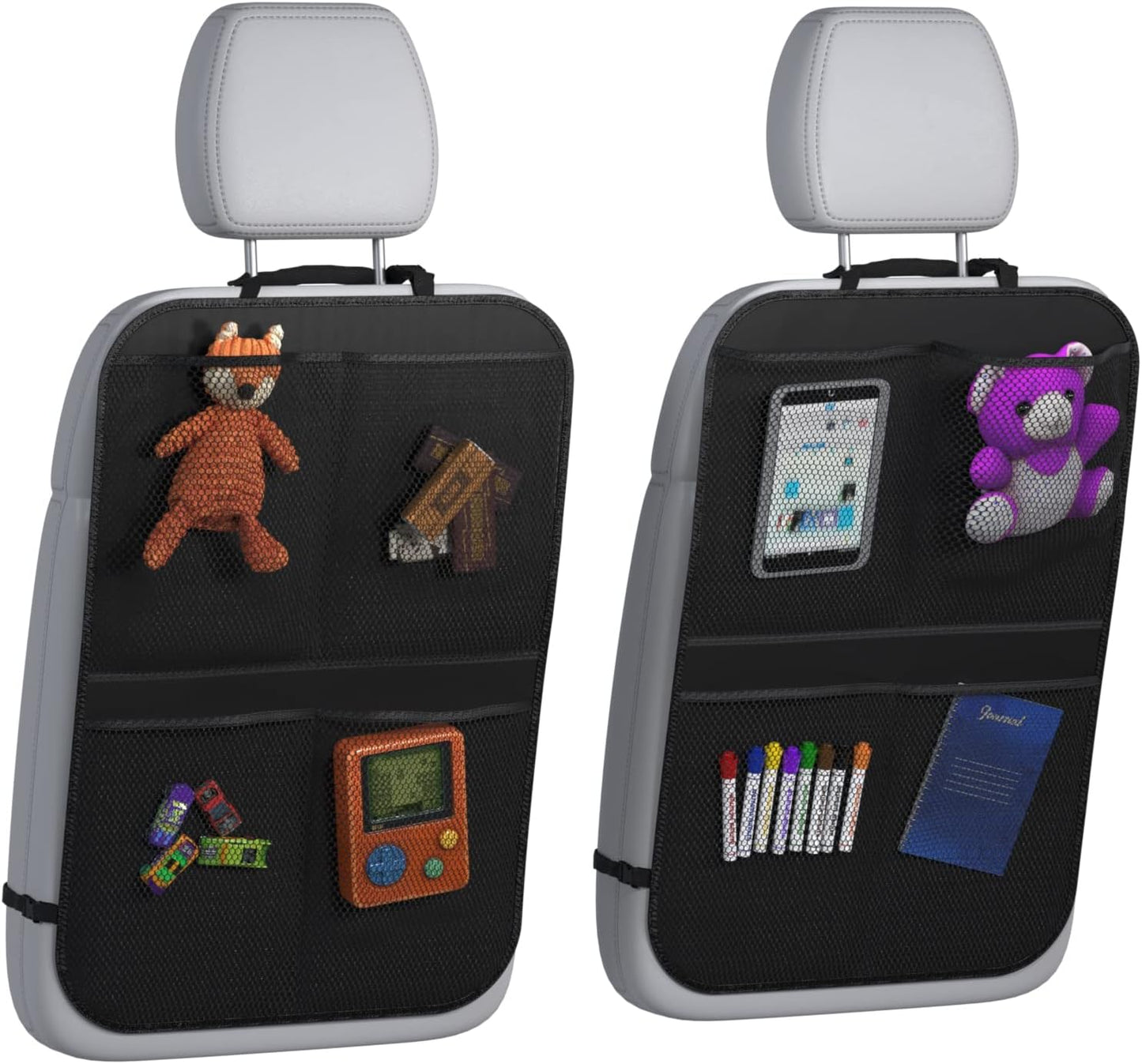 lebogner Back Seat Cover for Kids + 4 Pocket Storage Organizer, 2 Pack X-Large Waterproof Kick Mats Backseat Protector, Car Seat Back Protectors for Vehicles to Protect from Dirt, Mud & Scratches