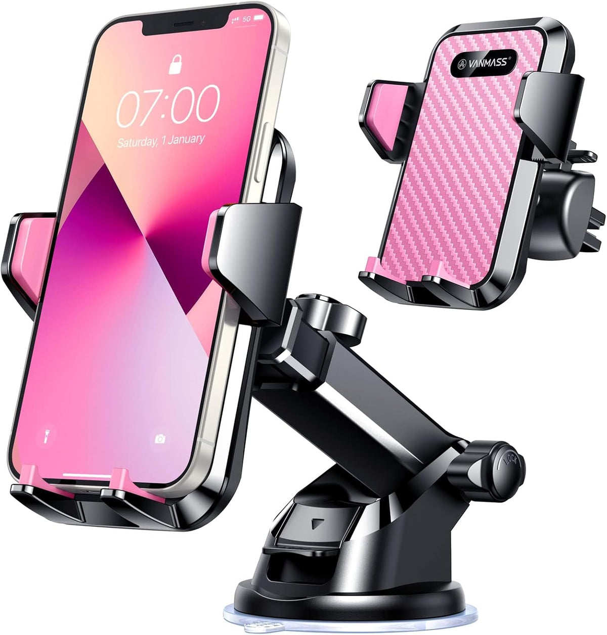 VANMASS【85+LBS Strongest Suction & Military-Grade Ultimate Car Phone Mount【Patent & Safety Certs】 Cell Phone Holder for Dash Windshield Vent for iPhone 17 Pro Max Automobile Interior Sets, Light Pink