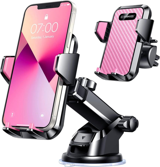 VANMASS【85+LBS Strongest Suction & Military-Grade Ultimate Car Phone Mount【Patent & Safety Certs】 Cell Phone Holder for Dash Windshield Vent for iPhone 17 Pro Max Automobile Interior Sets, Light Pink
