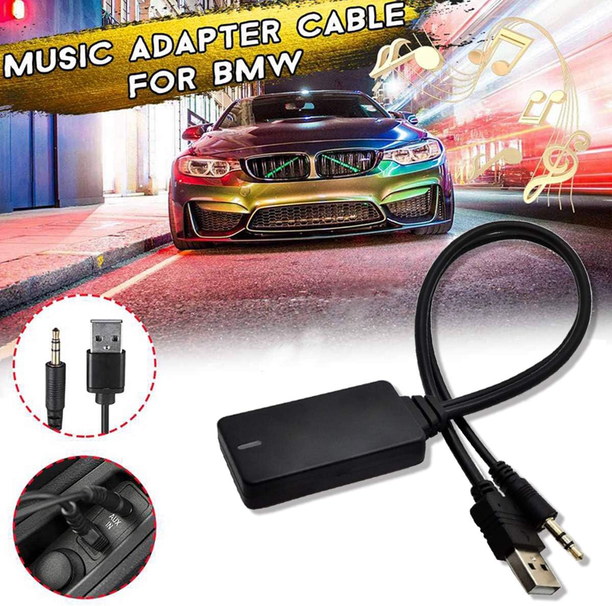 Wireless Bluetooth Music Receiver Adapter in-Car AUX USB Cable for BMW E90 E91 E92 E93, Bluetooth Adapter Streaming Cable Media Inerface for BMW i-pod Integration