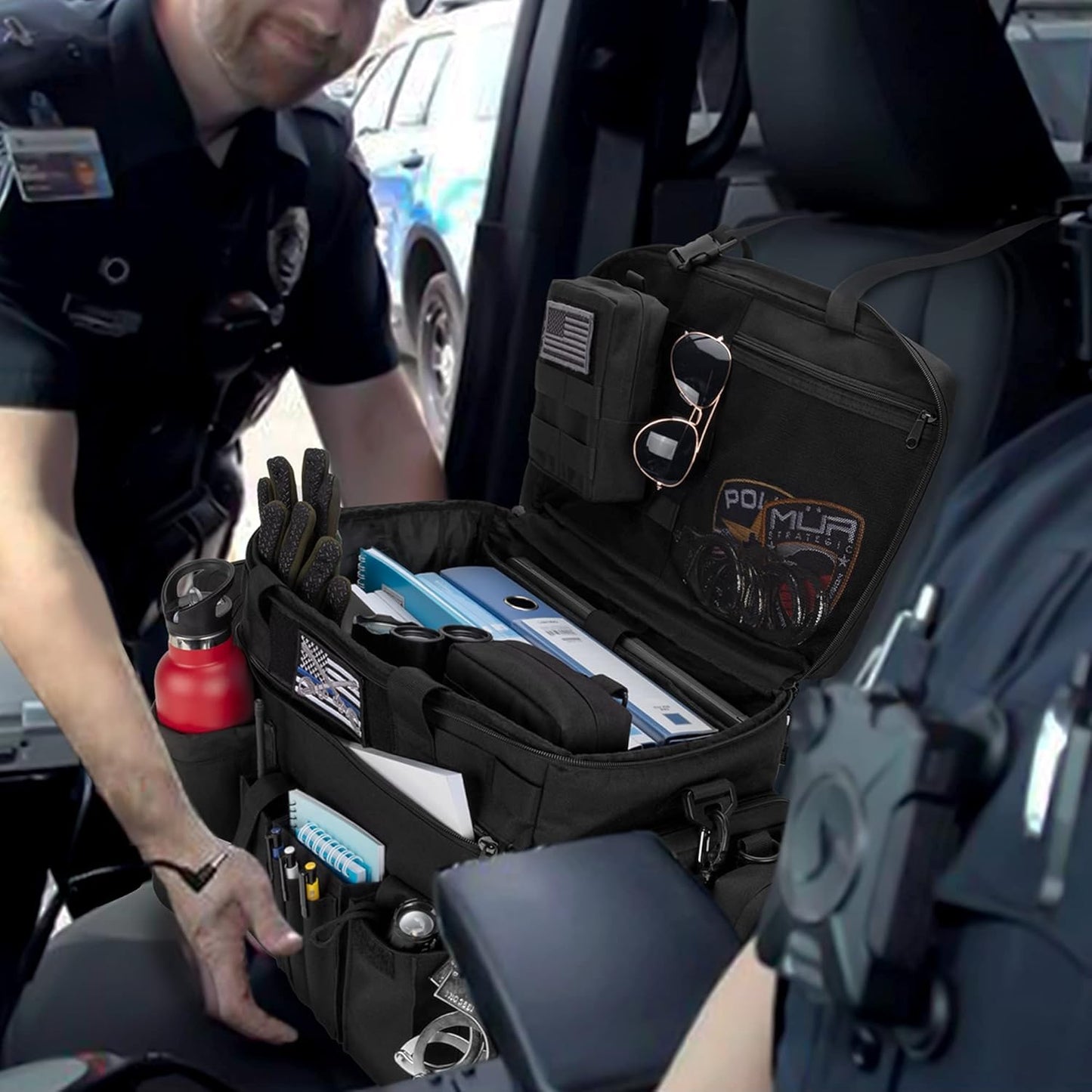 Trunab Patrol Bag, Police Duty Bag, Car Front Seat Organizer with 15.6” Tablet and Laptop Storage for Law Enforcement, Police Patrol, MOLLE Compatible