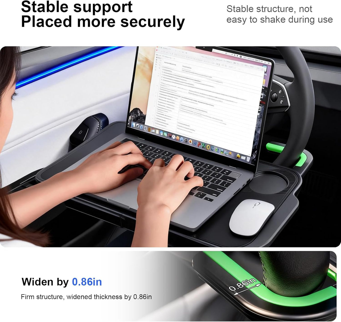 2-in-1 Car Steering Wheel Desk Tray & Car Seat Gap Filler Organizer – Silicone Look Table for Laptop, Eating Food, Writing – Work Road Trip Essentials Accessories (Black)