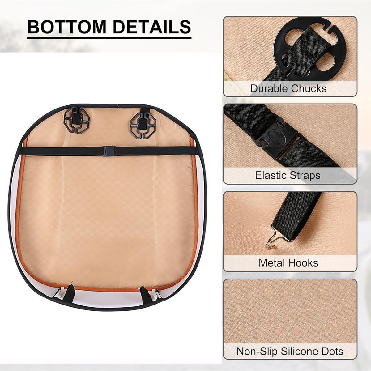 PU Leather Car Bottom Seat Cover Front Car Seat Protection Cover for Most Four-Door Sedan&SUV,Ultra-Luxury Single Seat Cover Without Backrest 1PCS (W 20.8× D 21× T 0.2inch) (3D-Beige)