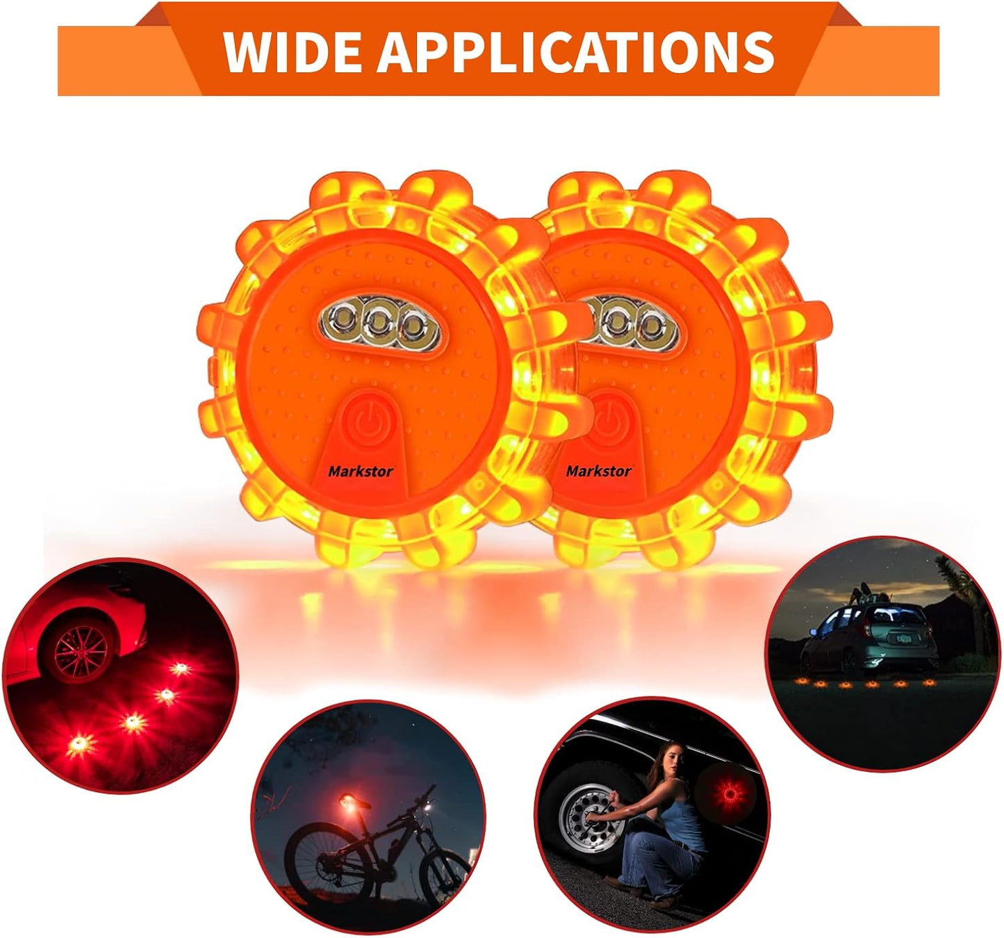 3 Pack LED Road Flare Warning Lights Battery Powered Emergency Road Safety Kit with Gloves