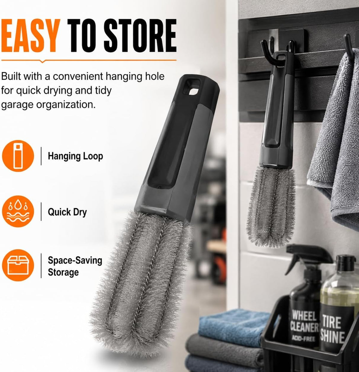 ULTCHNOVO Car Lug Nut Brush, Flexible Bristles Wheel and Rim Cleaning Tool