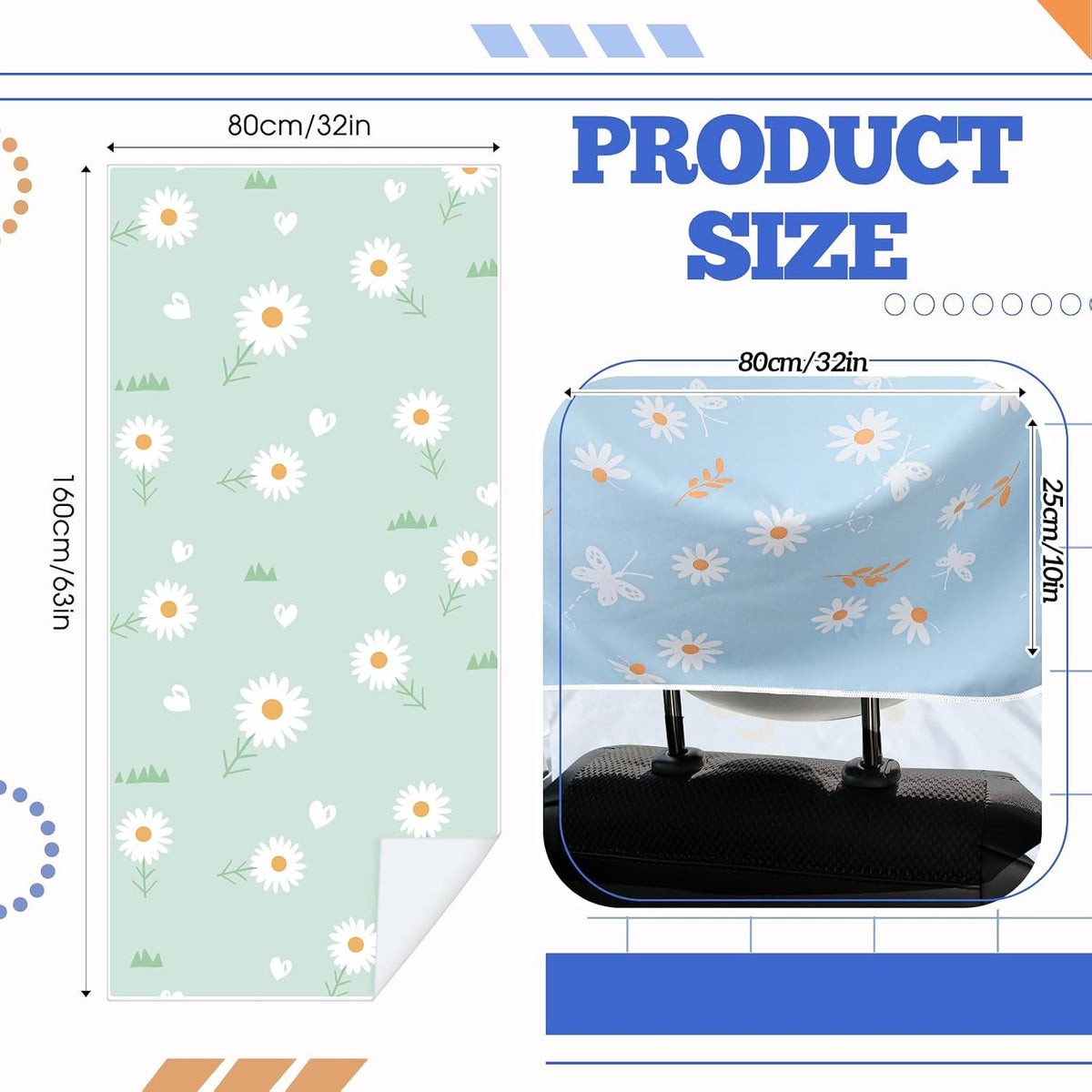 Hahafelt 2 Pack Car Seat Towel Cover with Storage Bag, Daisy