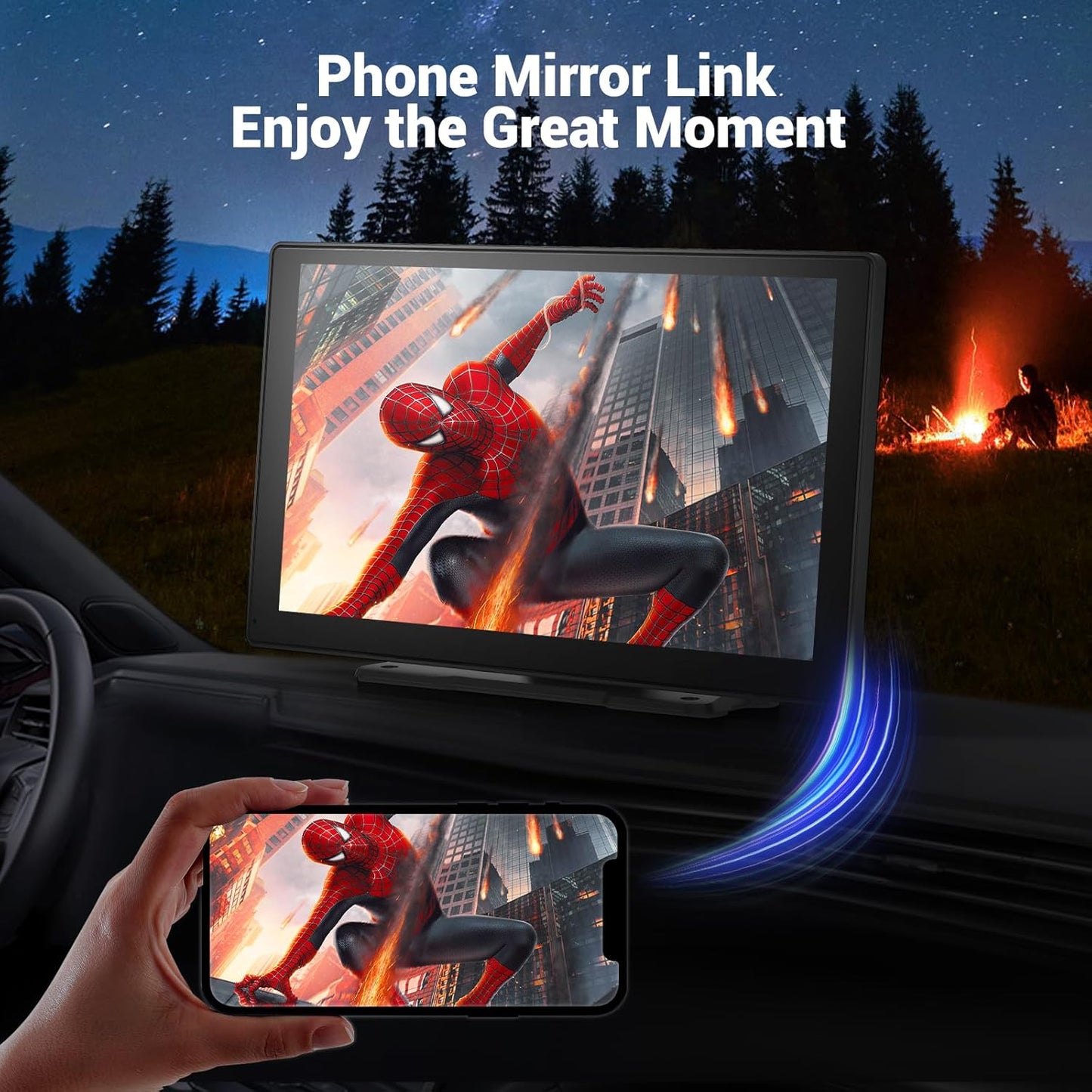 9" Wireless Apple Carplay Screen for Car & Android Auto with Backup Camera | Portable Touchscreen with OTA Update, GPS Navigation/Mirror Link/Voice Control/5.0 Bluetooth