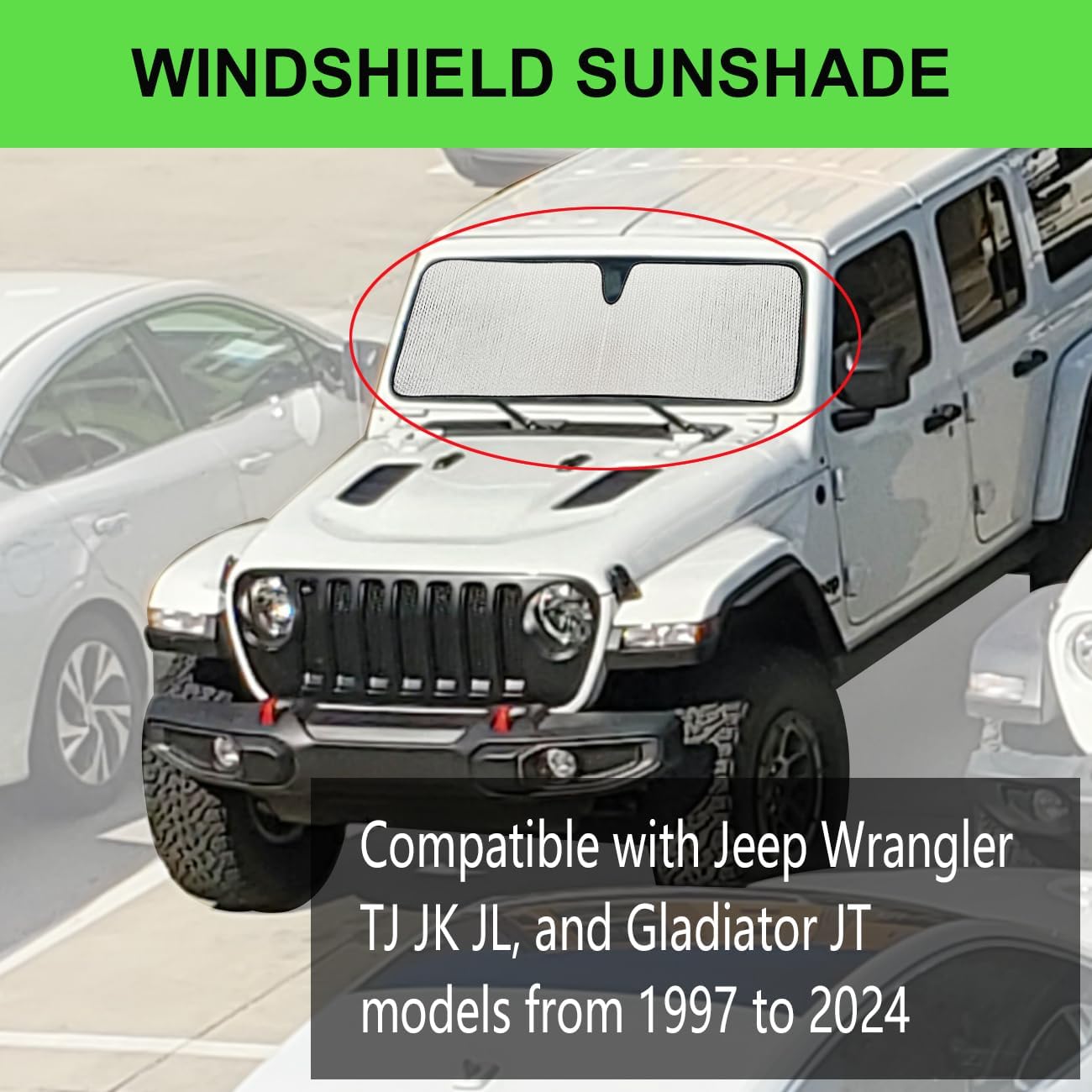 Windshield Sun Shade for Jeep,Windshield Sunshade for Wrangler TJ JK JL1997-2024,Sun Shade Windshield Cover for Jeep,UV Ray & Heat Block Windshield Shades