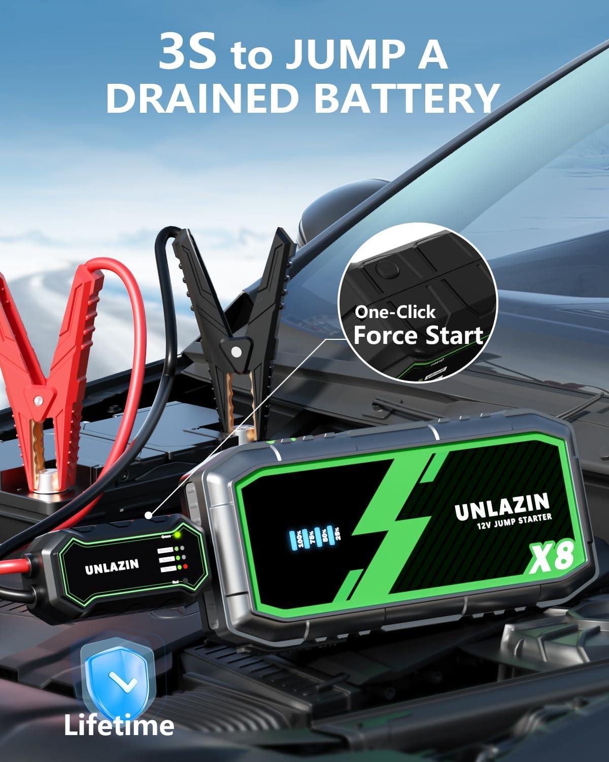 X8 10000A Portable Jump Starter with Force Start, All Gas & Diesel Engines