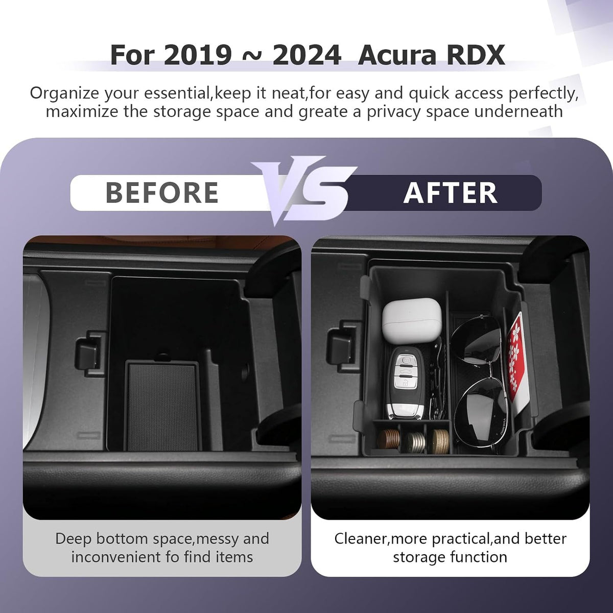 LUWU 2024 A cura RDX Center Console Organizer for 2019 2020 2021 2022 2023 2024 A cura RDX Accessories Armrest Console Storage Box Insert Tray ABS Material Black