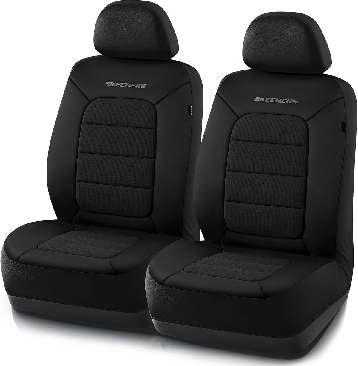 Skechers Memory Foam Car Seat Covers,Thick Cool Touch Fabric Seat Covers Front Seat Covers Airbag Compatible,Automotive Comfort Protection for Most Cars,Vans,Trucks,SUV,Black
