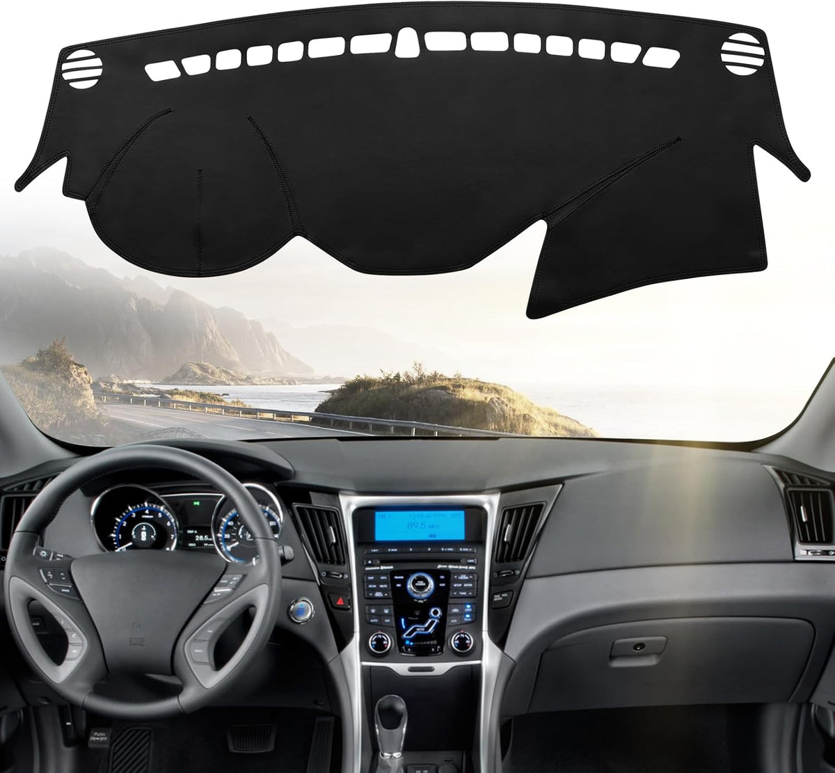 Leather Dashboard Dash Cover Mat Carpet PU Compatible with 2011 2012 2013 2014 Hyundai Sonata