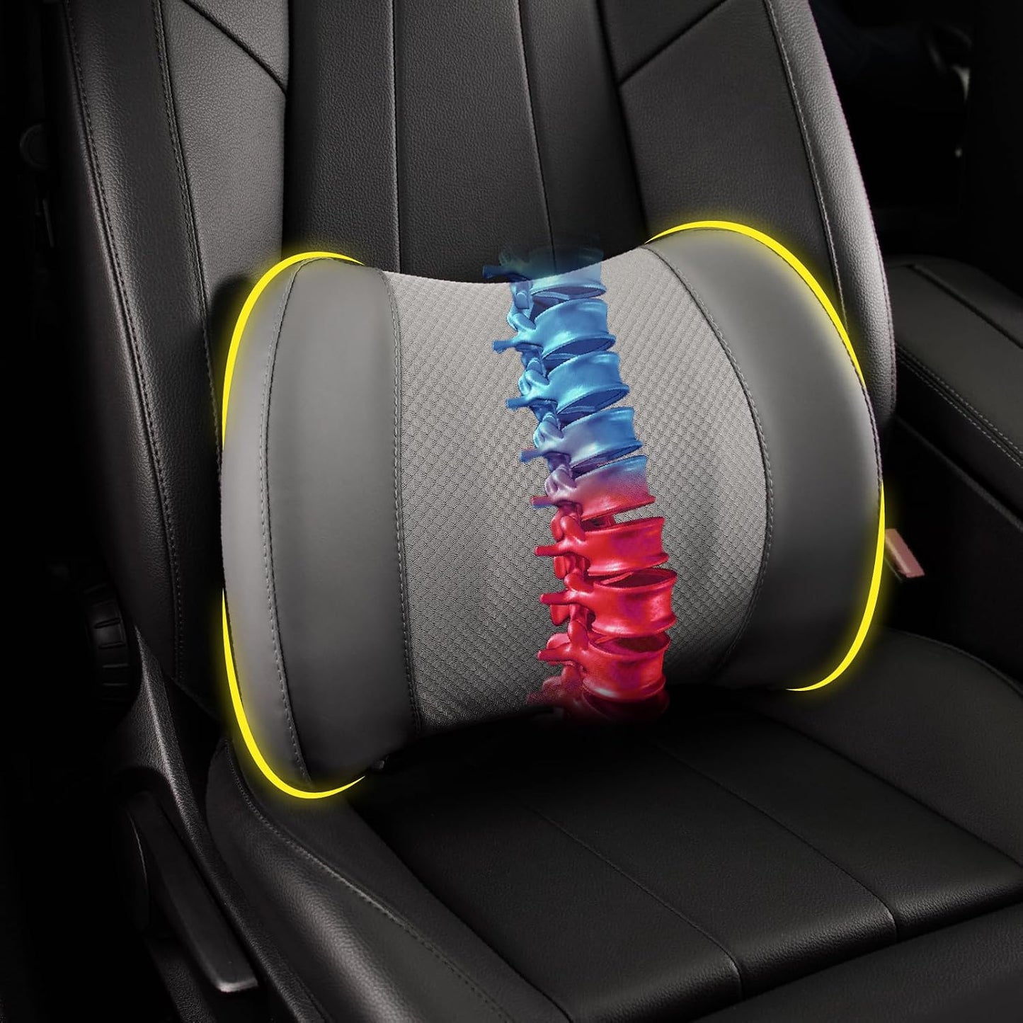 Lofty Aim Lumbar Support Pillow for Car, Car Seat Back Support for Driving | Memory Foam Car Lumbar Support for Driving Seat, Car Back Cushion, Adjustable Straps, Lower Back Pillow, Dark Grey
