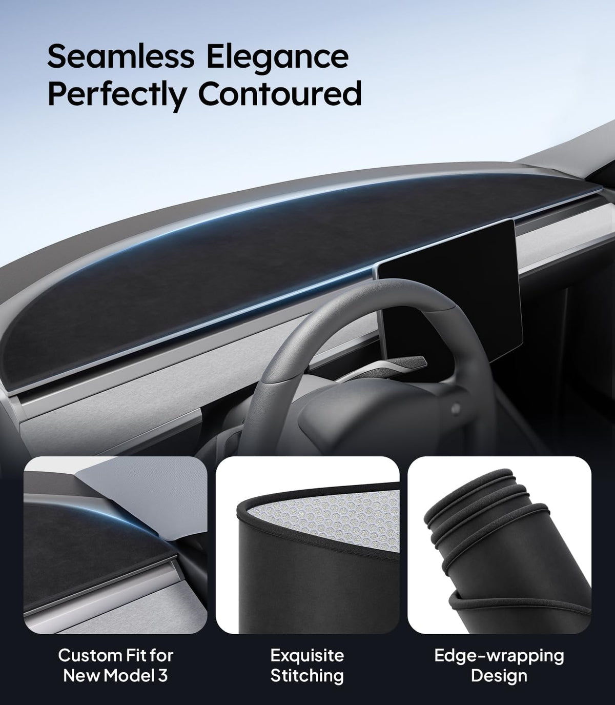 Wigoo Dashboard Cover for Tesla Model 3 Highland, Anti-Glare Suede
