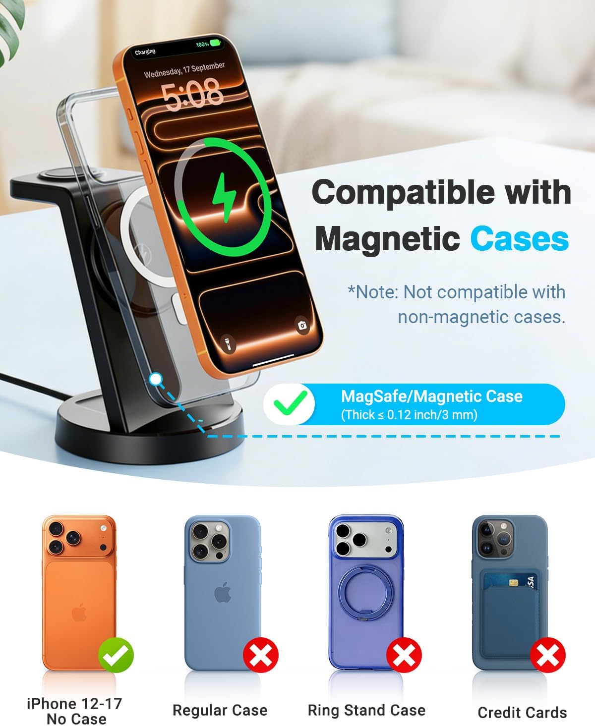 25W MagSafe Charging Station, 3-in-1 Magnetic Wireless Charger for Apple