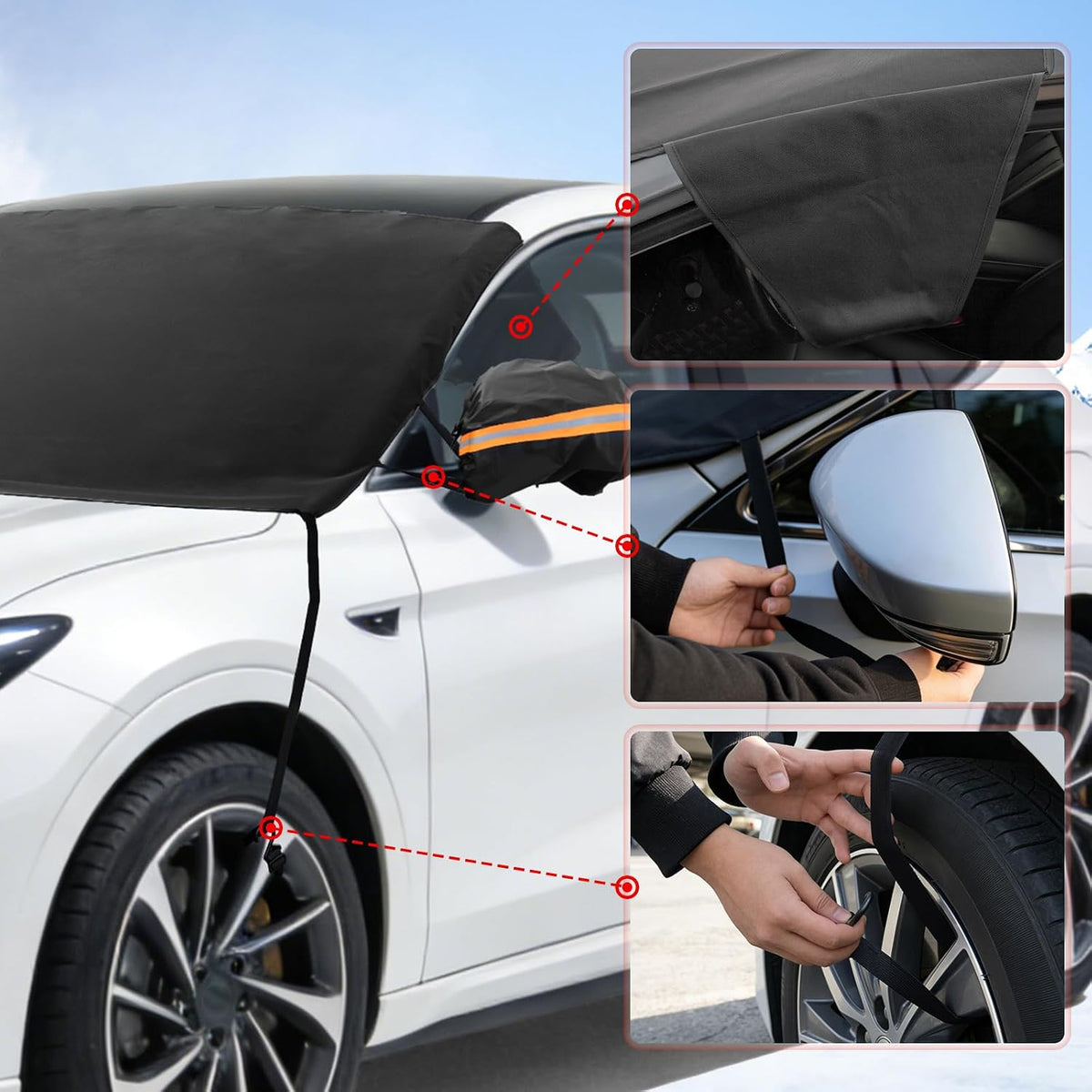 AggAuto Car Windshield Cover for Ice and Snow - 75x46in 600D Oxford Cloth, Anti-Theft & Reflective Side Mirror Covers, All-Season Sun/Snow Protection for Cars & SUVs